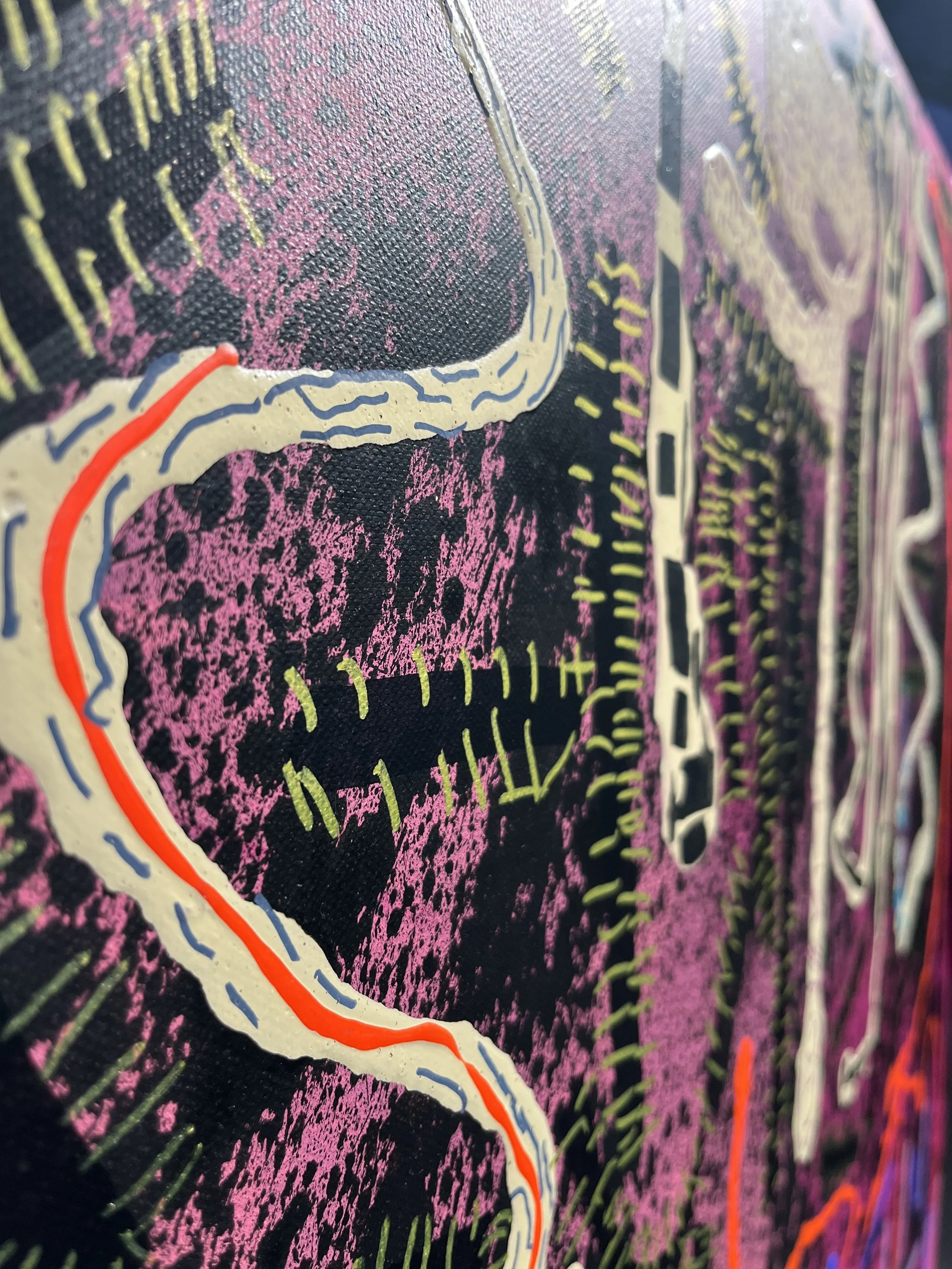 close up of painting called the jungle by Wade Keighley