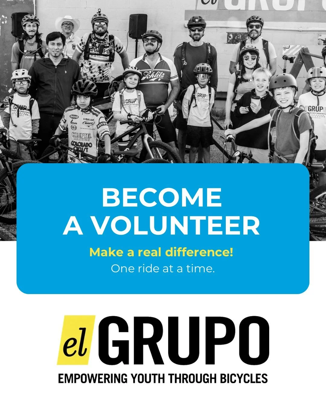 Help empower the next generation.

At el Grupo, bicycles are more than just a fun way around town, they&rsquo;re a way for young people to build confidence, develop leadership skills, discover what they&rsquo;re capable of, and find community.

And n