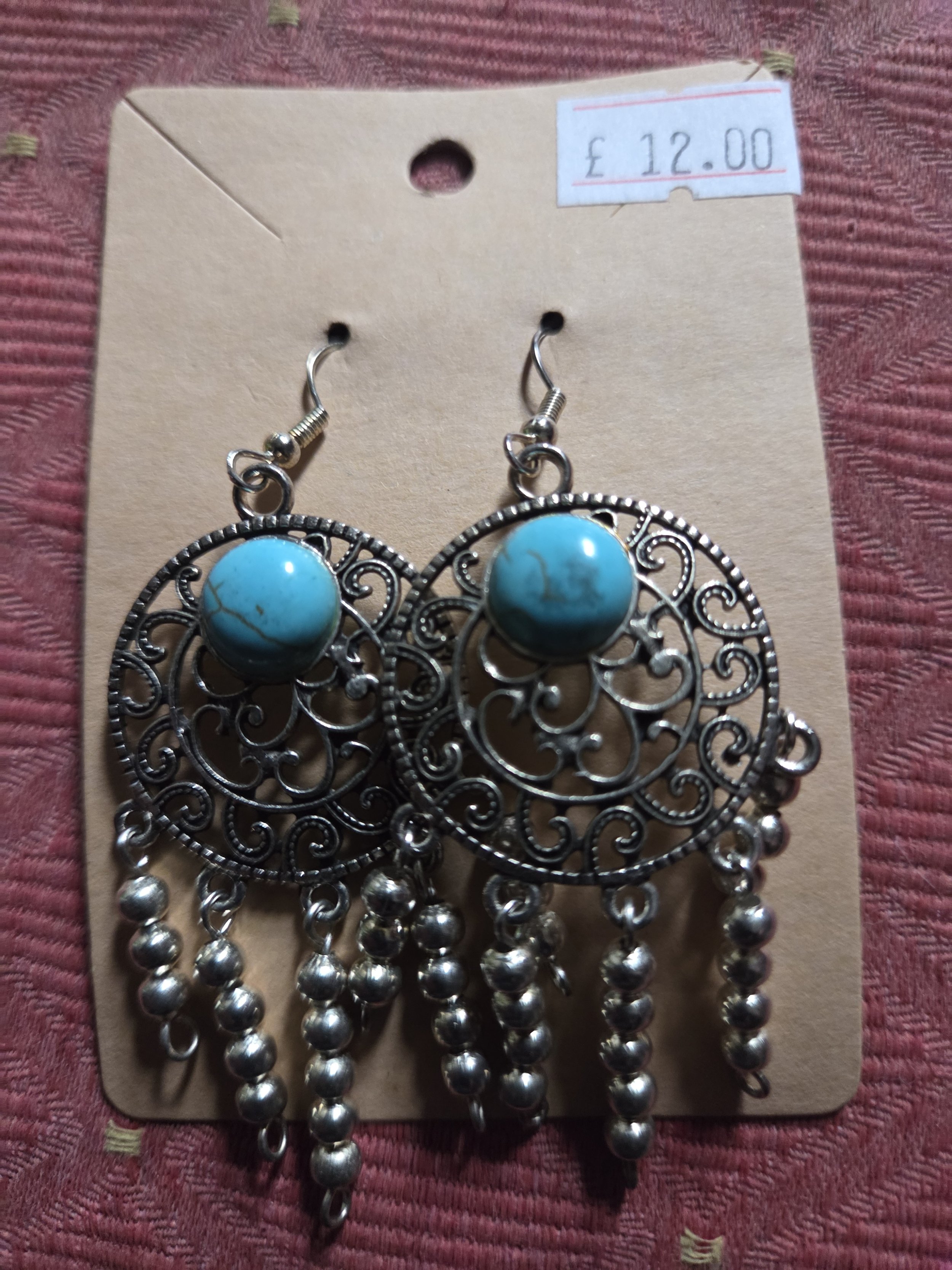 Bohemian Turquoise and Silver Dangle Earrings : 0.03 kg