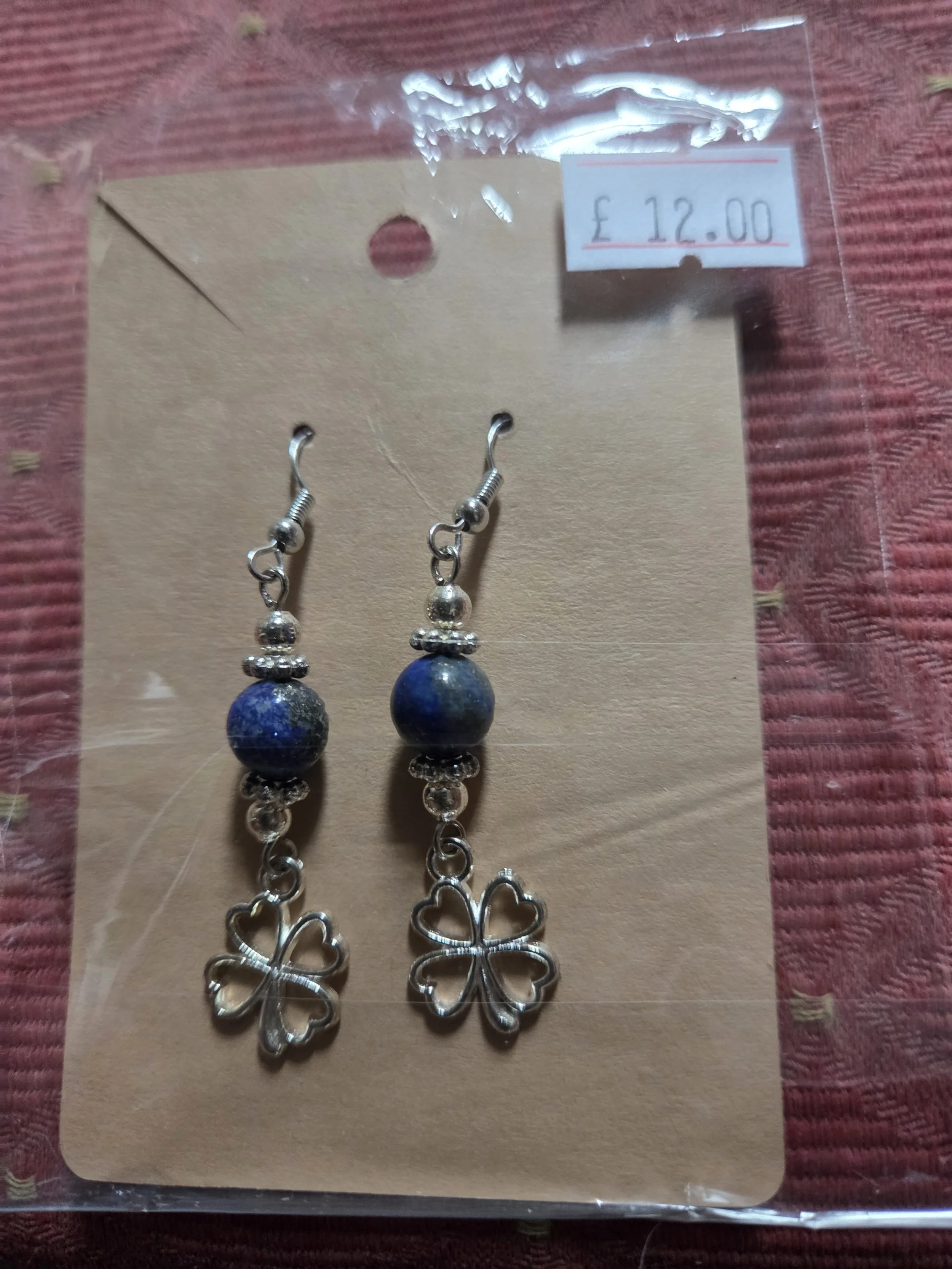Azure gem stones Charm Earrings with Silver Clover : 0.03 kg