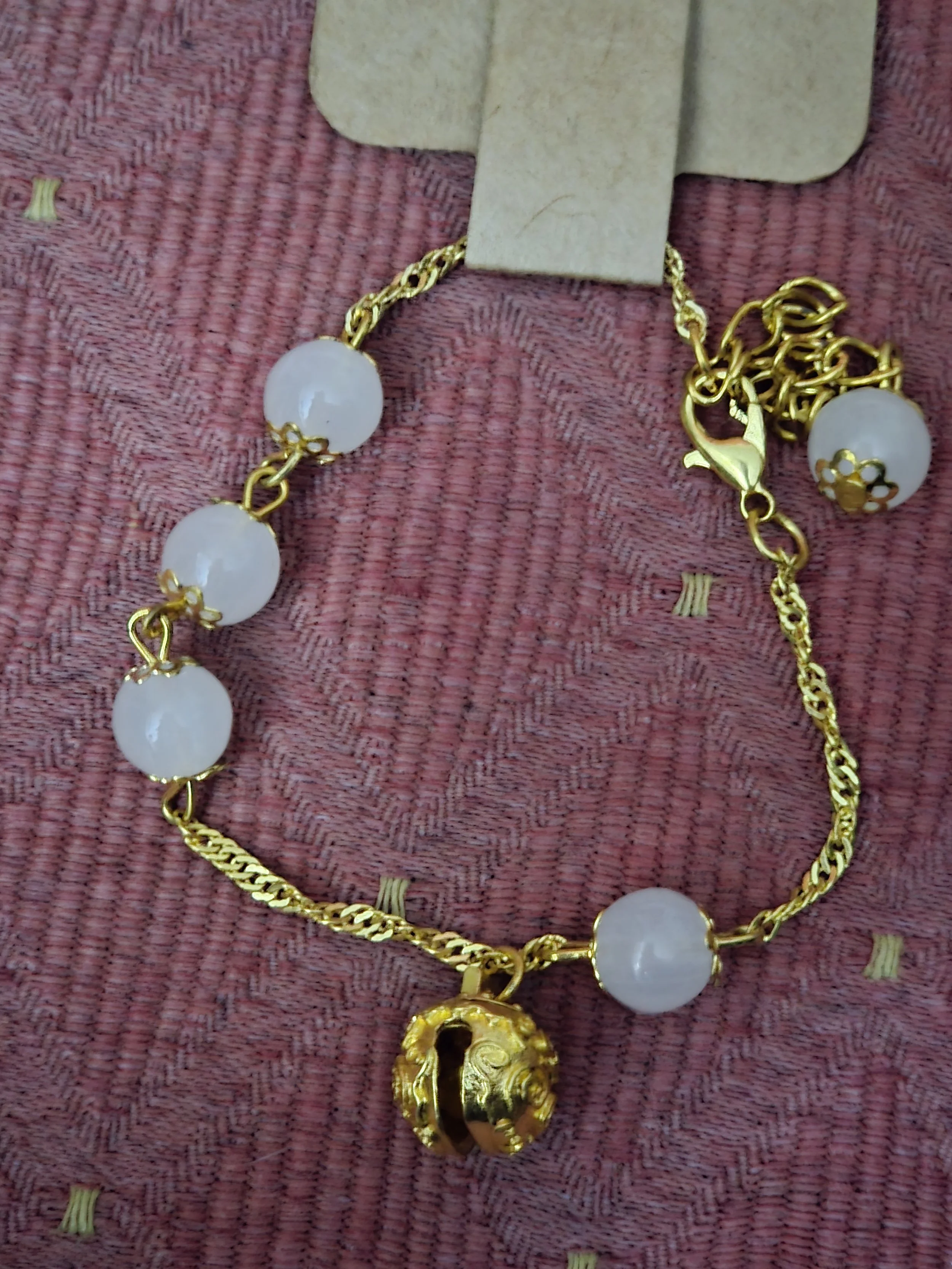 Gold-Toned Charm Bracelet with White Beads 14cm 0.05 kg