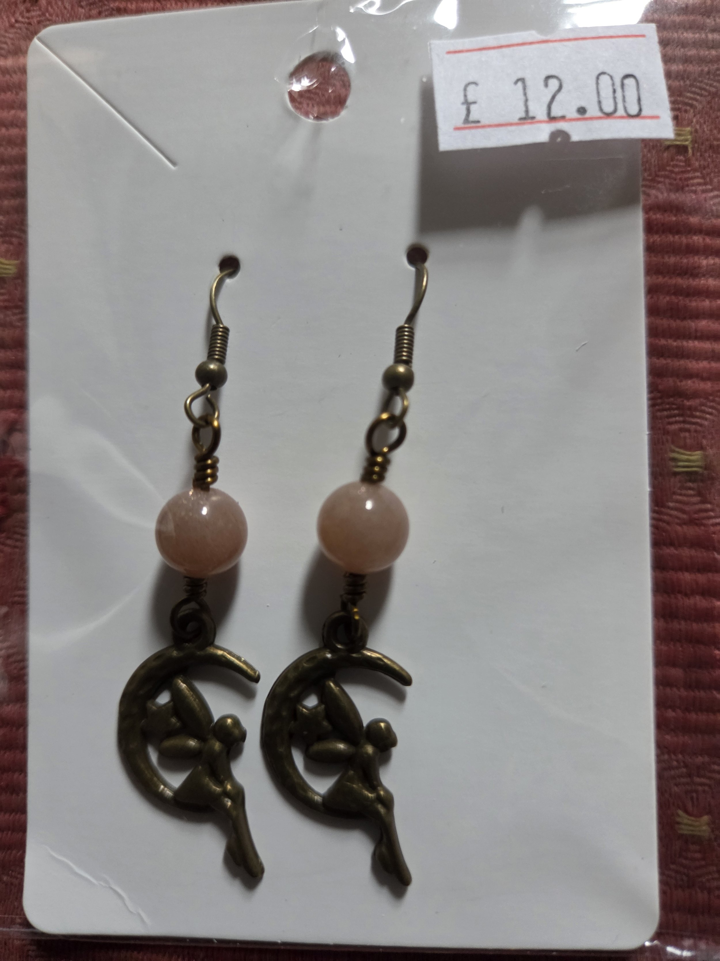 Fairy Moon Charm Earrings Peach Moonstone 0.03 kg