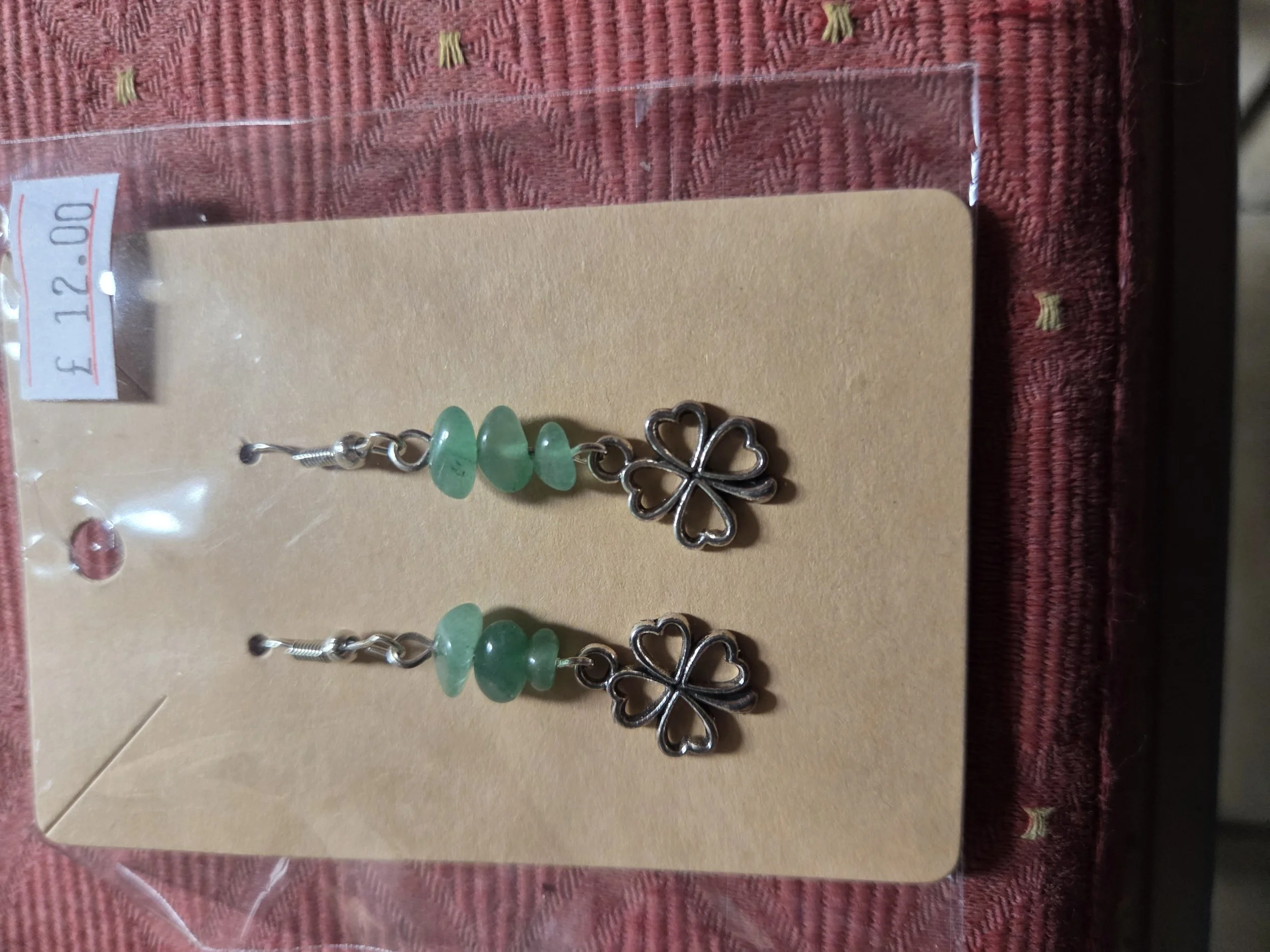 Elegant Clover Drop Earrings with Green Aventurine gem stones: 0.03 kg