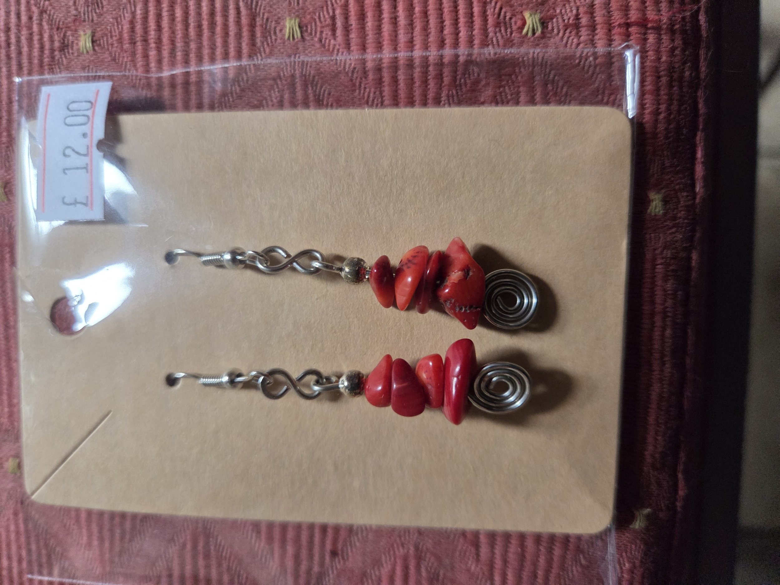 Vibrant Red Coral gem Stone Earrings : 0.03 kg
