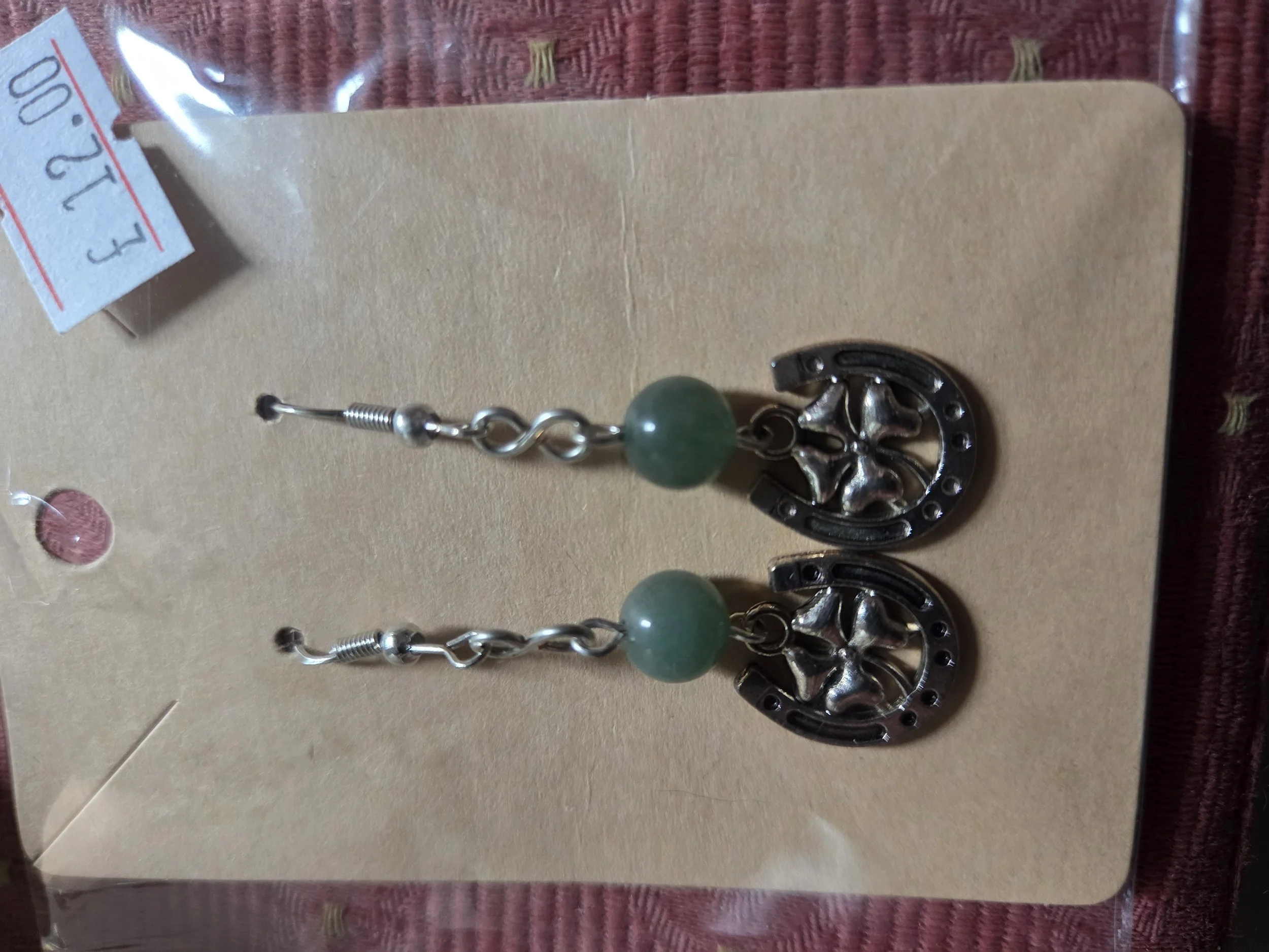 Lucky Horseshoe Green Aventurine gem stones  Drop Earrings : 0.03 kg