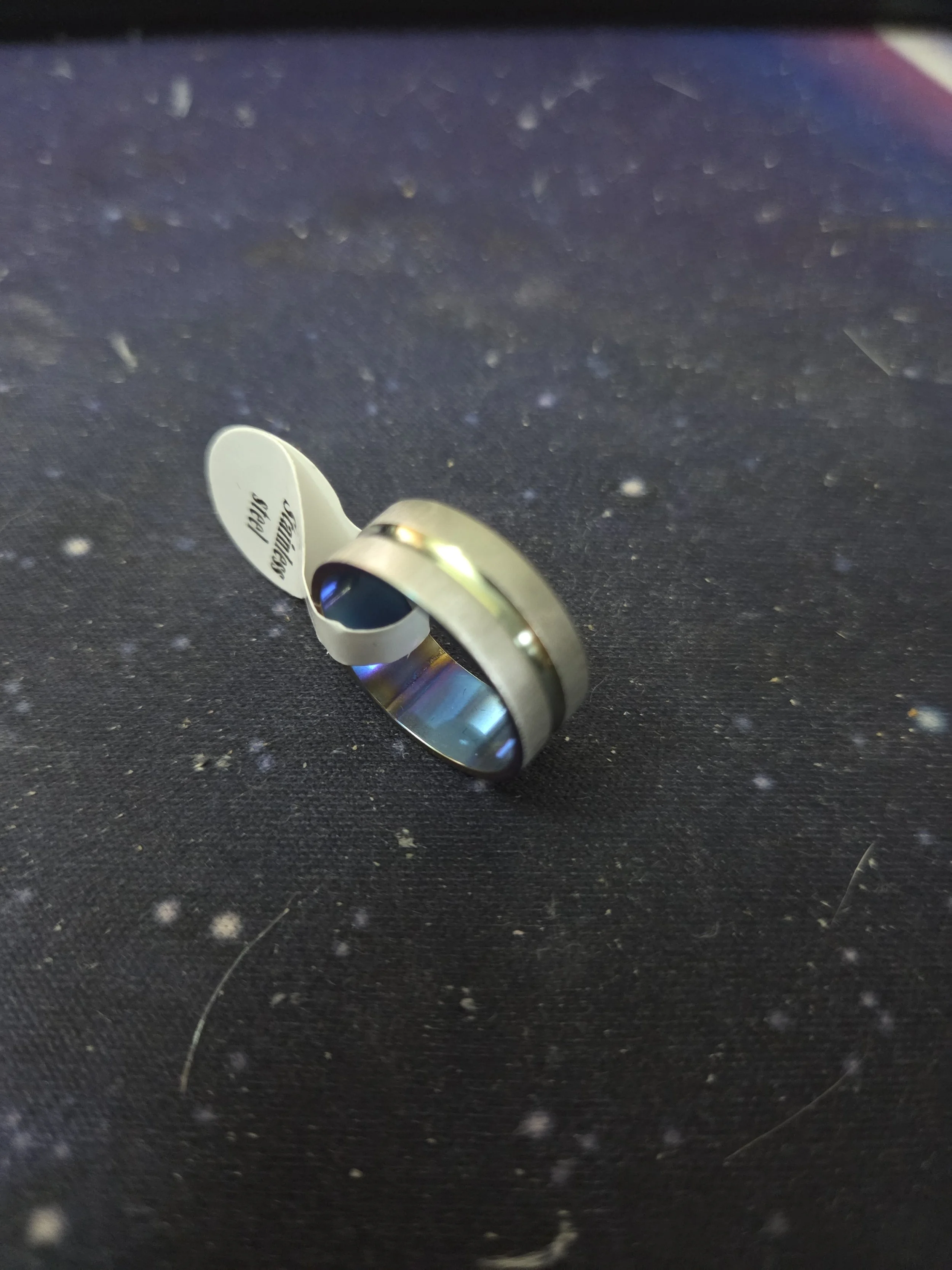 Stainless Steel Blue Glow Ring weight 0.02