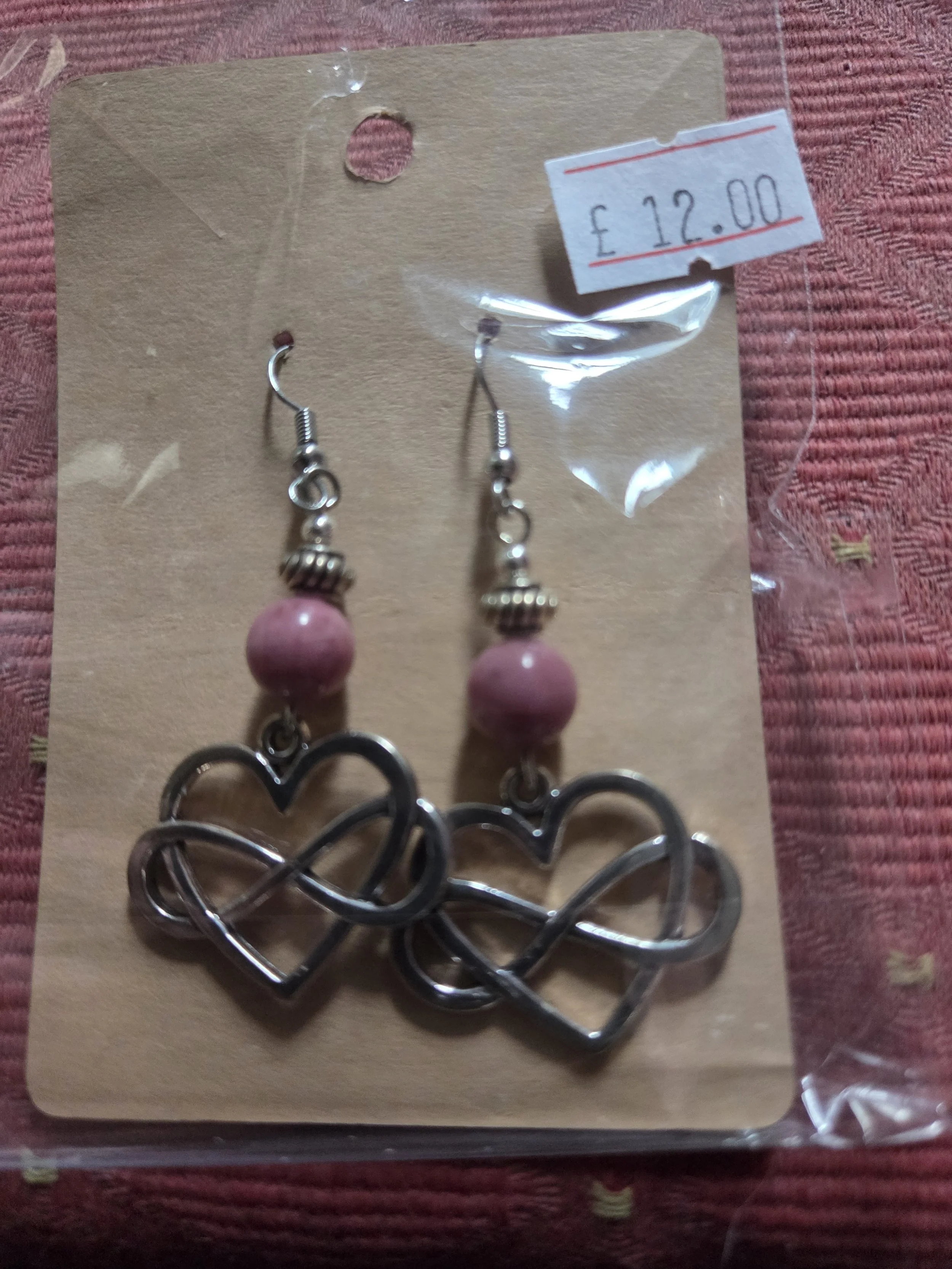 Infinity Heart Drop Earrings with Pink gem stones : 0.03 kg