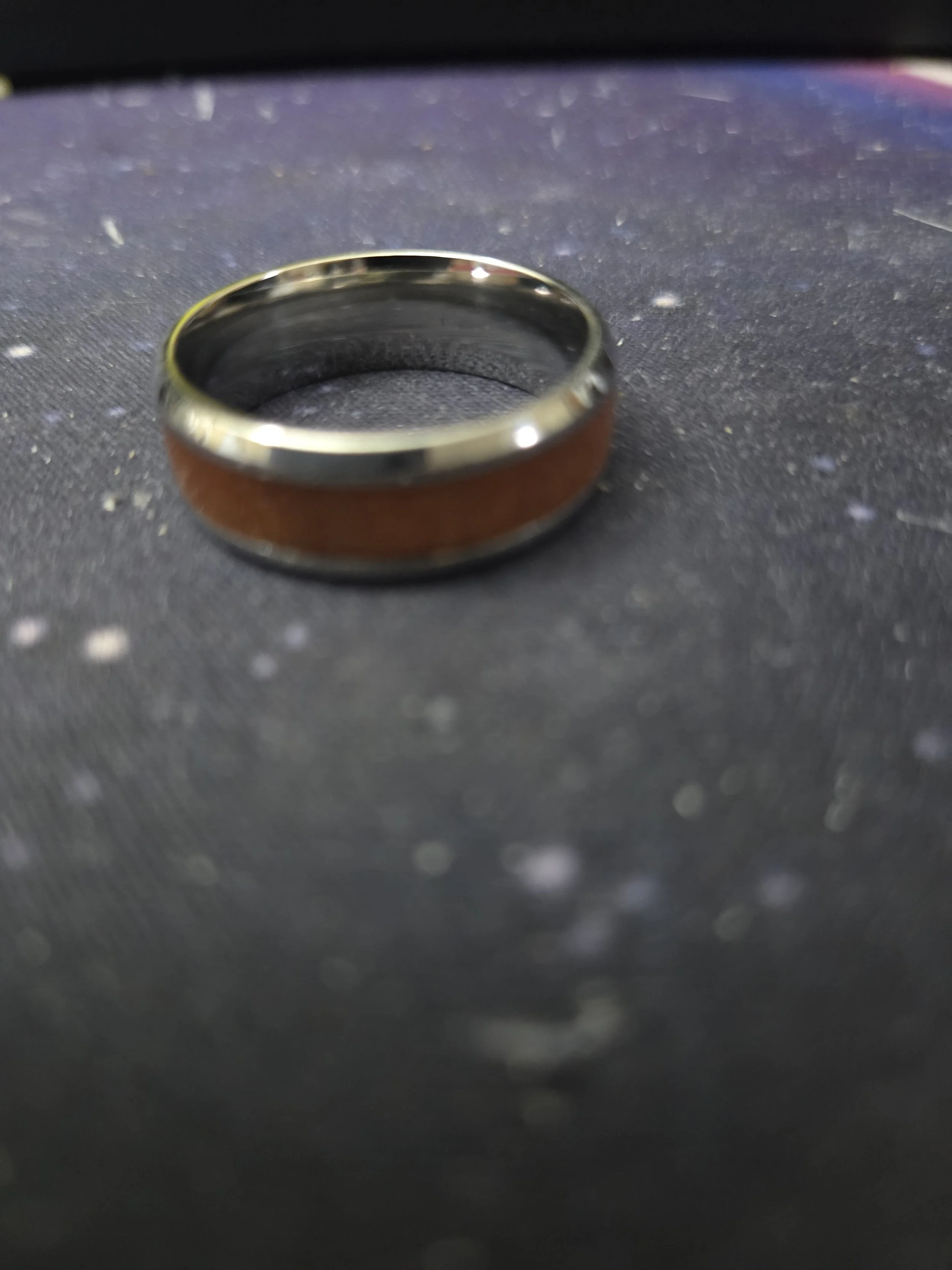 Wood like Inlay Ring with Stainless Steel Band weight 0.02
