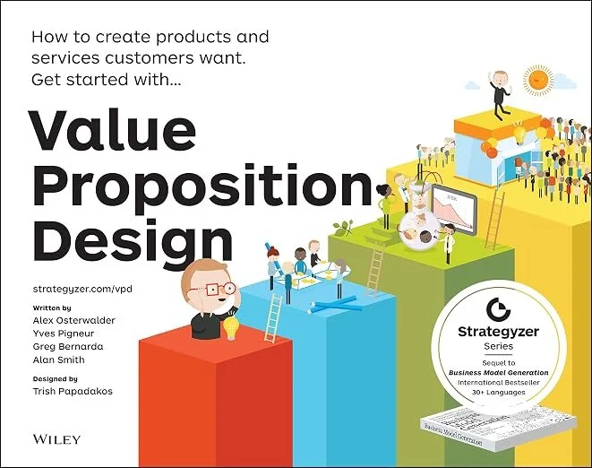 Book cover titled "Value Proposition Design" with colorful illustrations of people and objects on blocks.