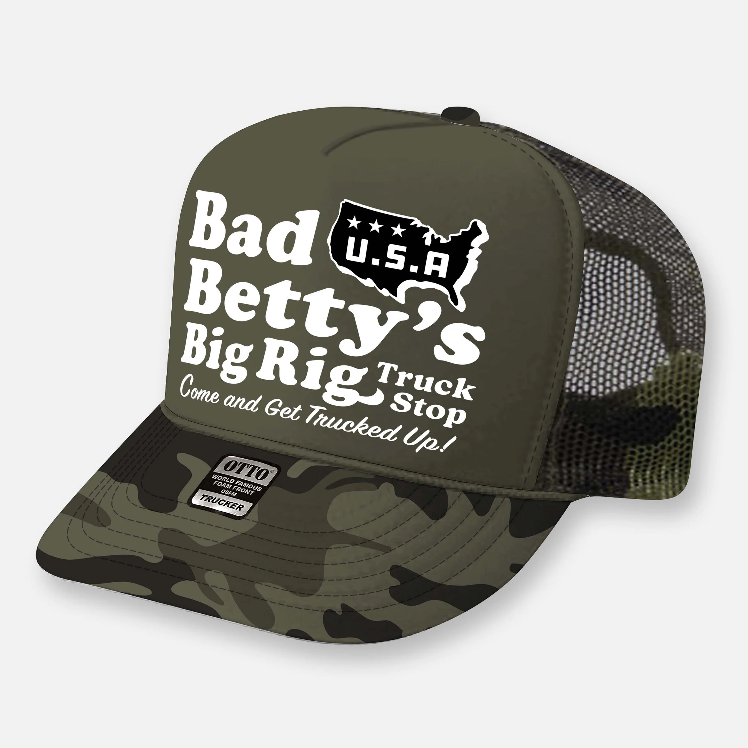 BAD BETTY'S TRUCKER HAT_DARK GREEN CAMO.jpg