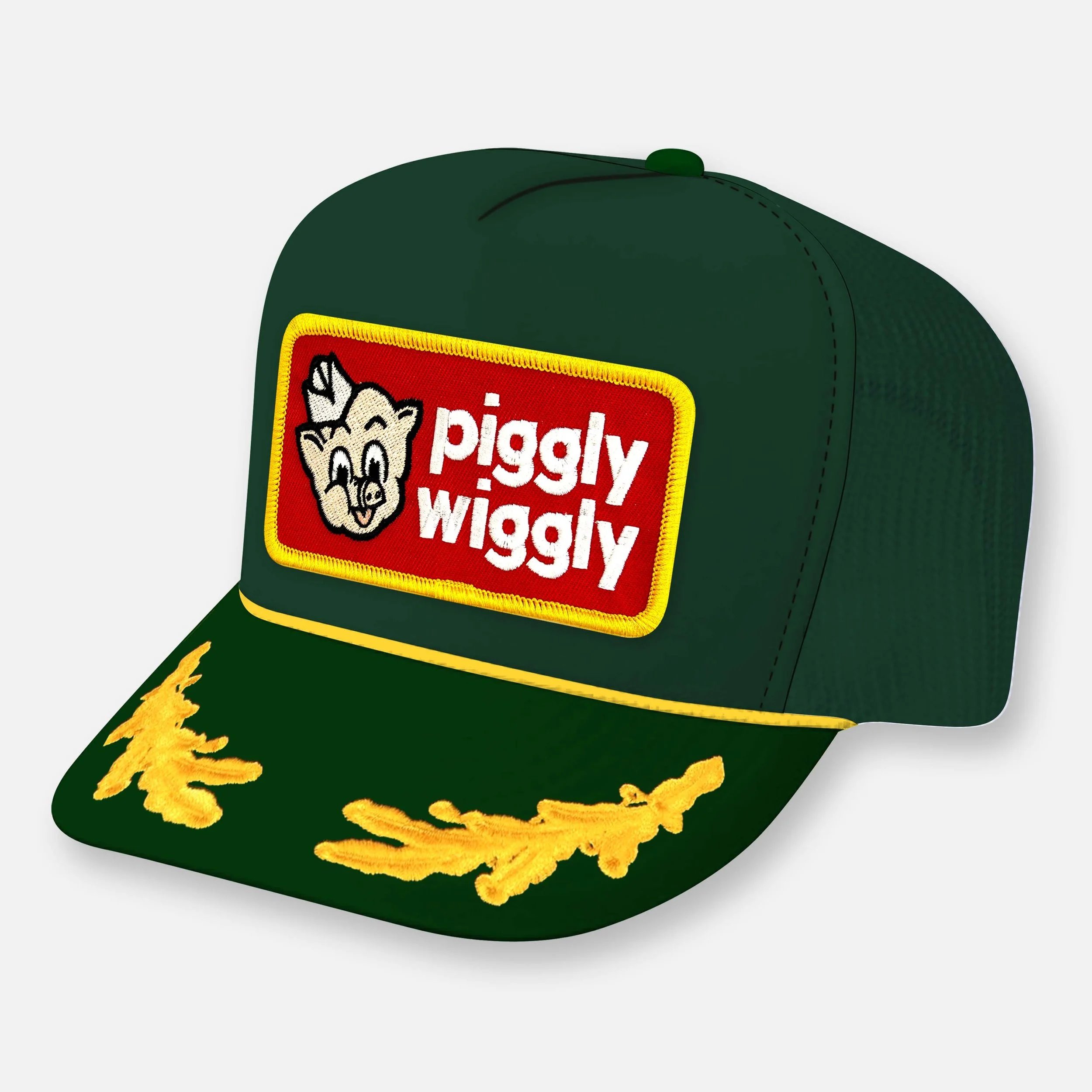 THE PIG TRUCKER HAT_DARK GREEN-YELLOW CAPTAIN.jpg