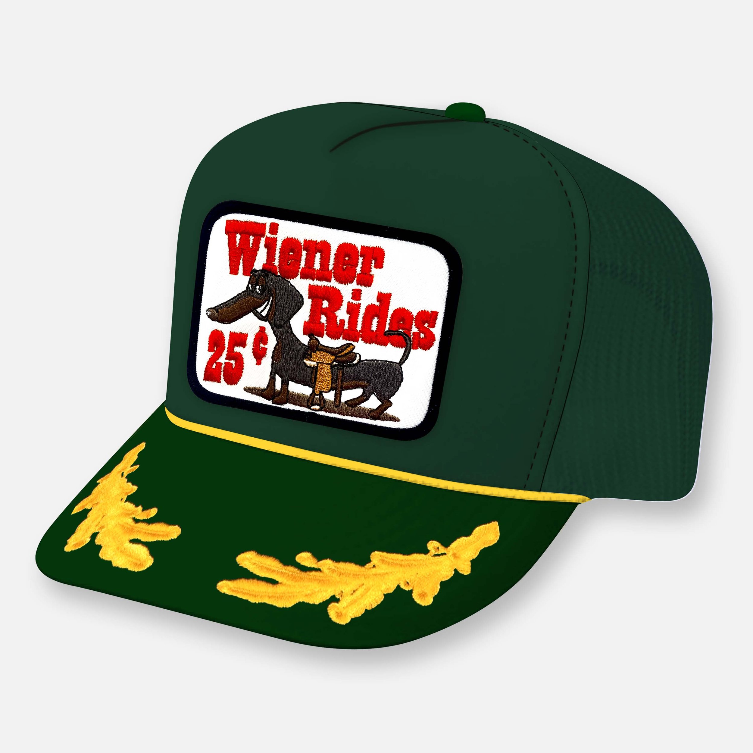 WIENER RIDES HAT_DARK GREEN-YELLOW CAPTAIN.jpg
