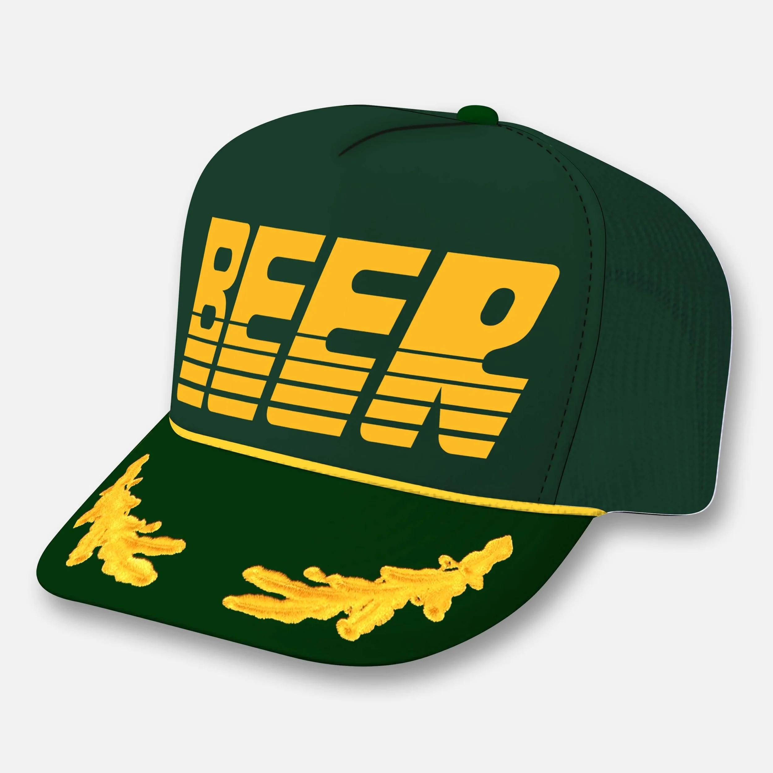AGGRESSIVE BEER HAT_DARK GREEN-YELLOW CAPTAIN.jpg
