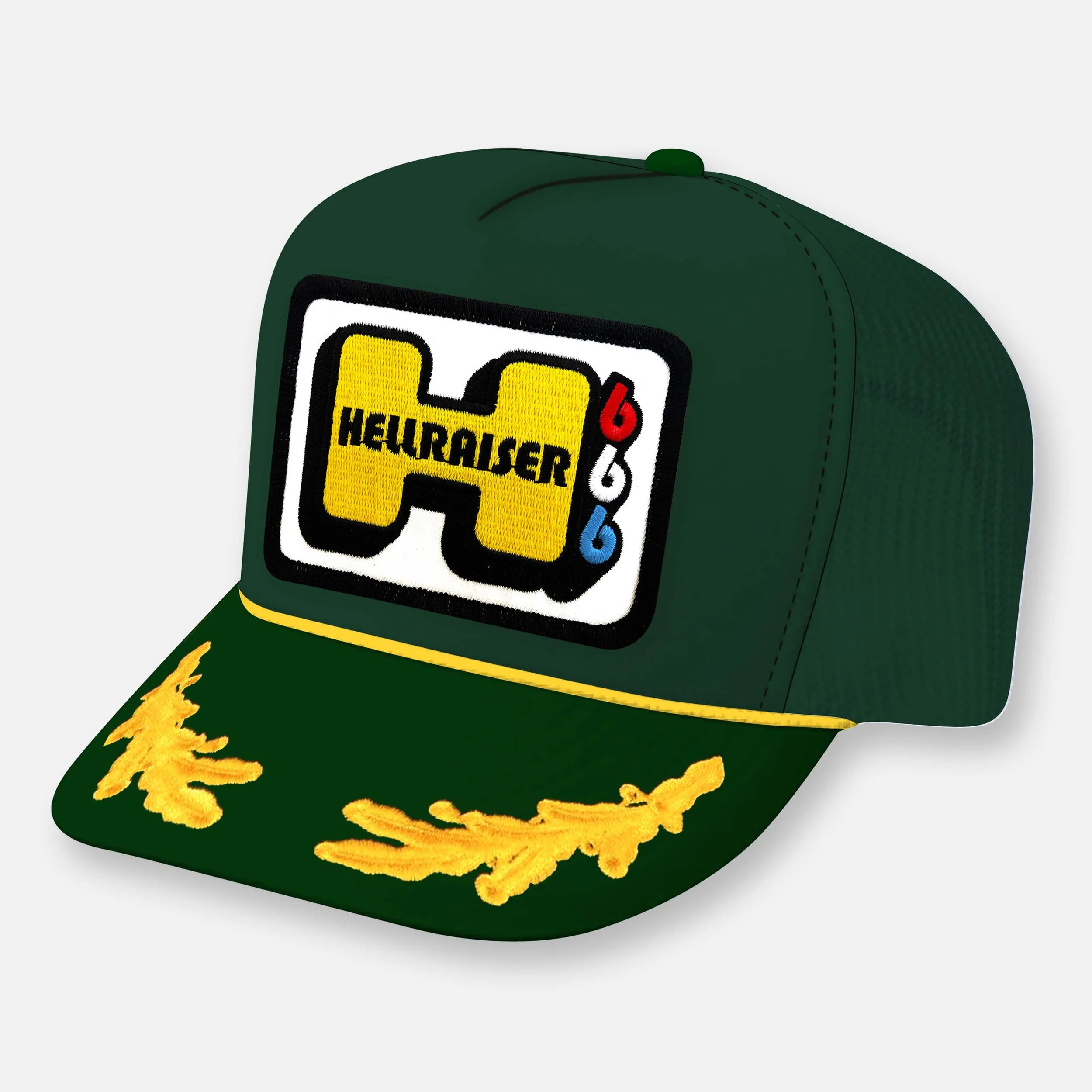 HELLRAISER TRUCKER HAT_DARK GREEN-YELLOW CAPTAIN.jpg