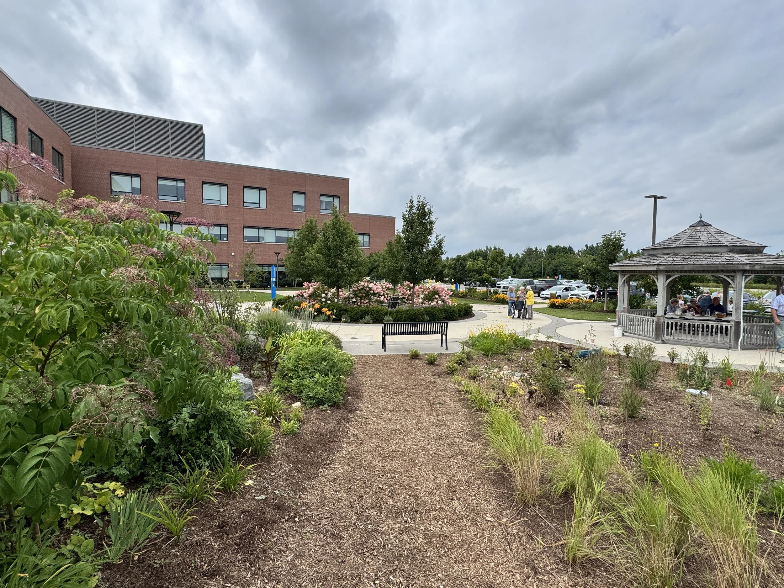 Photo of a mulch path with gardens on either side