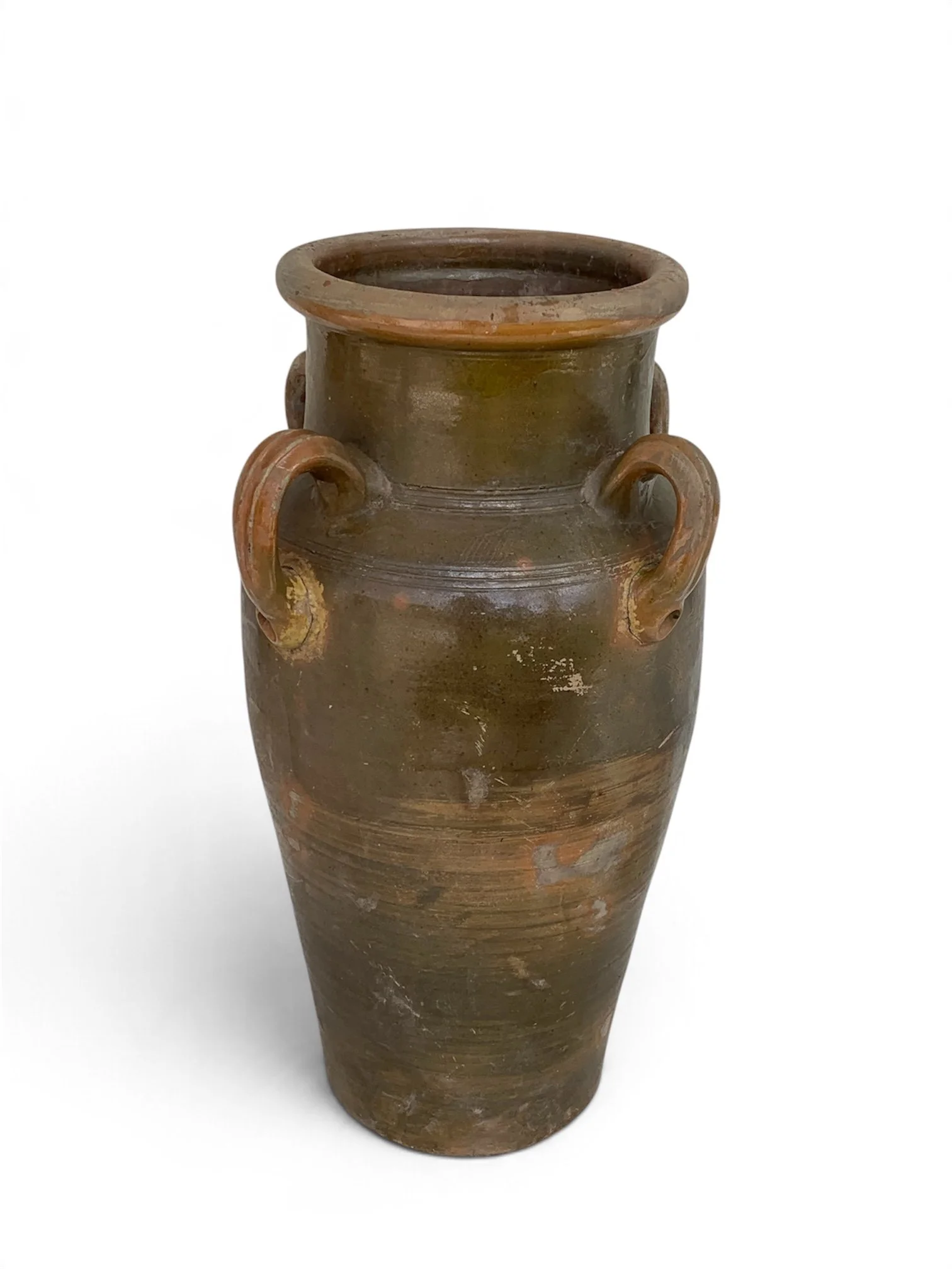 Vintage Olive Green Glazed Mediterranean Urn