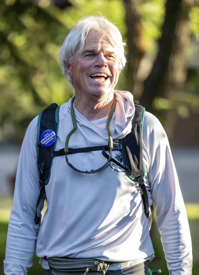 Dave Hodges sporting a button that says 'Vote Hodges'.