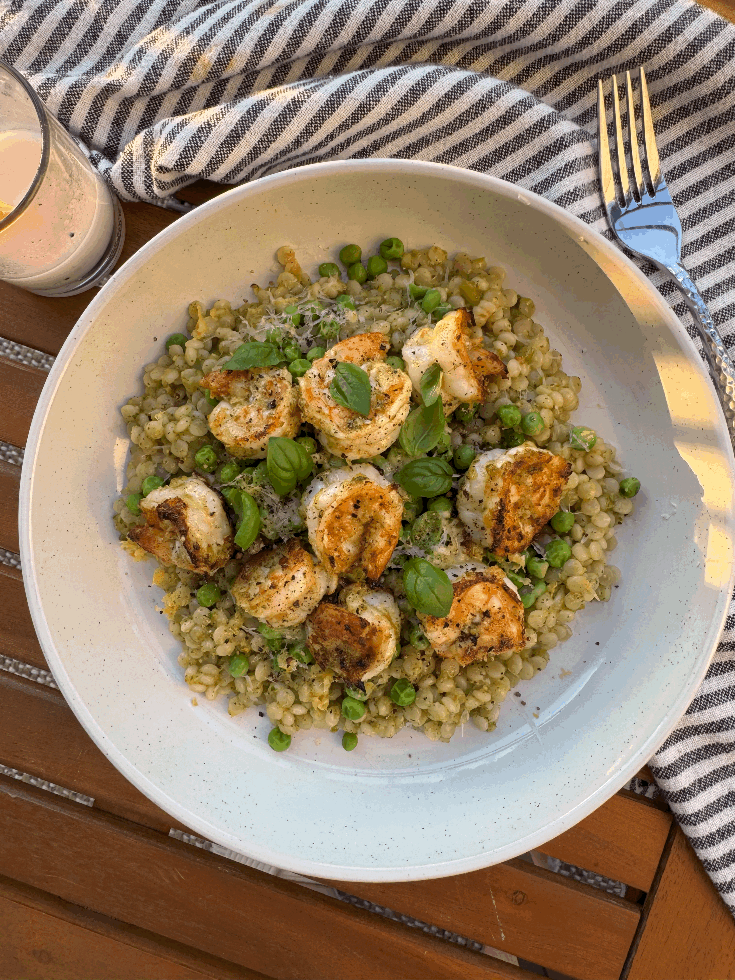 Scape Pesto Couscous with Lemon Shrimp