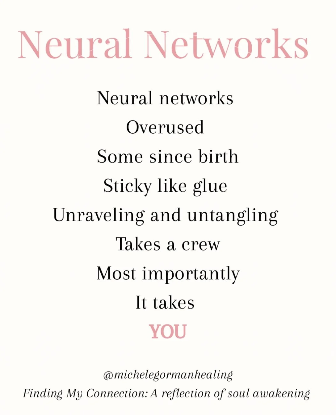 Awareness is a powerful gift, but going deeper is how change happens.

This journey asks us to create new &mdash; new thoughts, new boundaries, new responses, new ways of loving, and new ways of trusting ourselves.

Change requires time, support, car