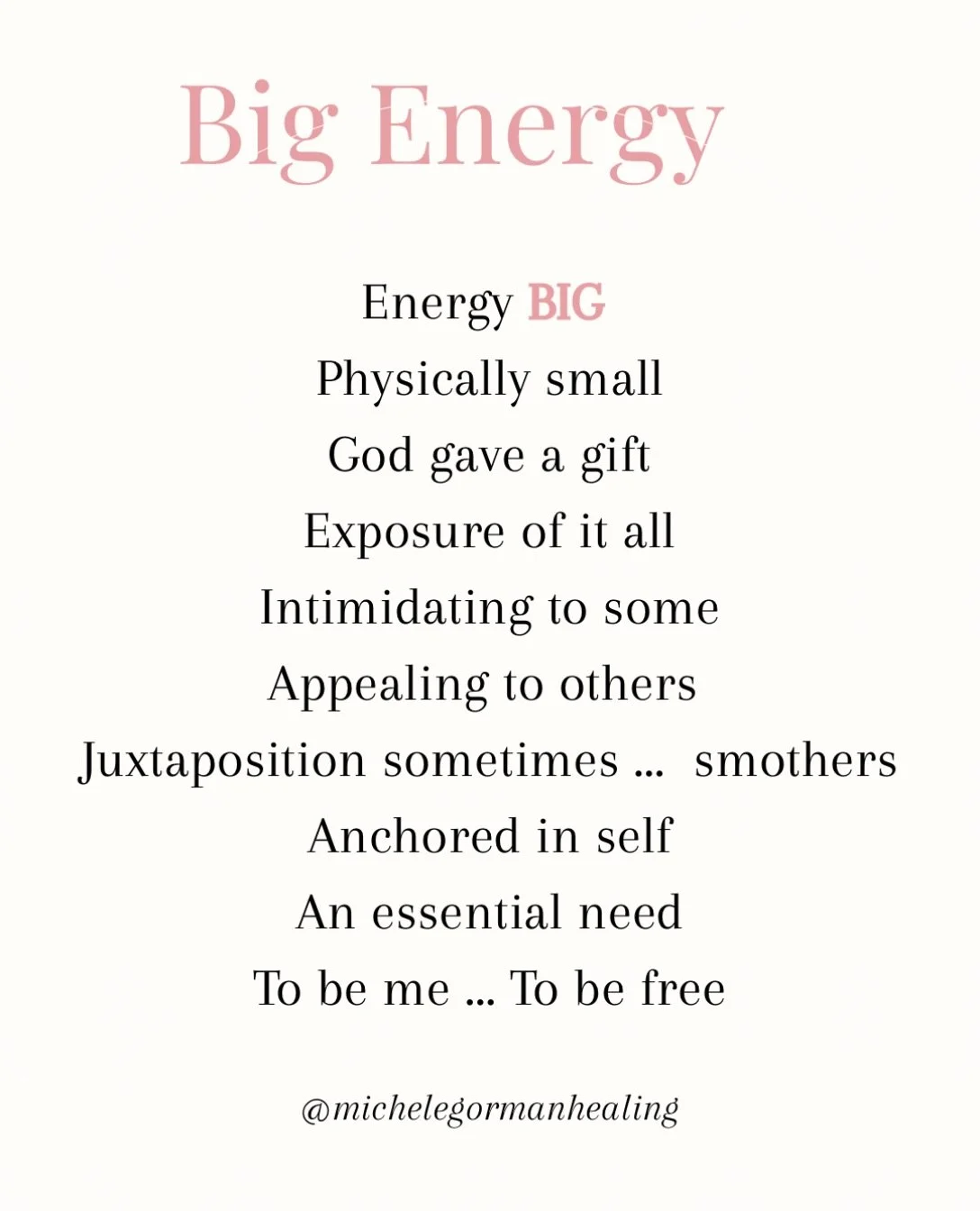 Big energy. Small package.  Own your energy 💗✨

#BigEnergy #BeYourself #AuthenticallyYou #SelfWorth #Freedom