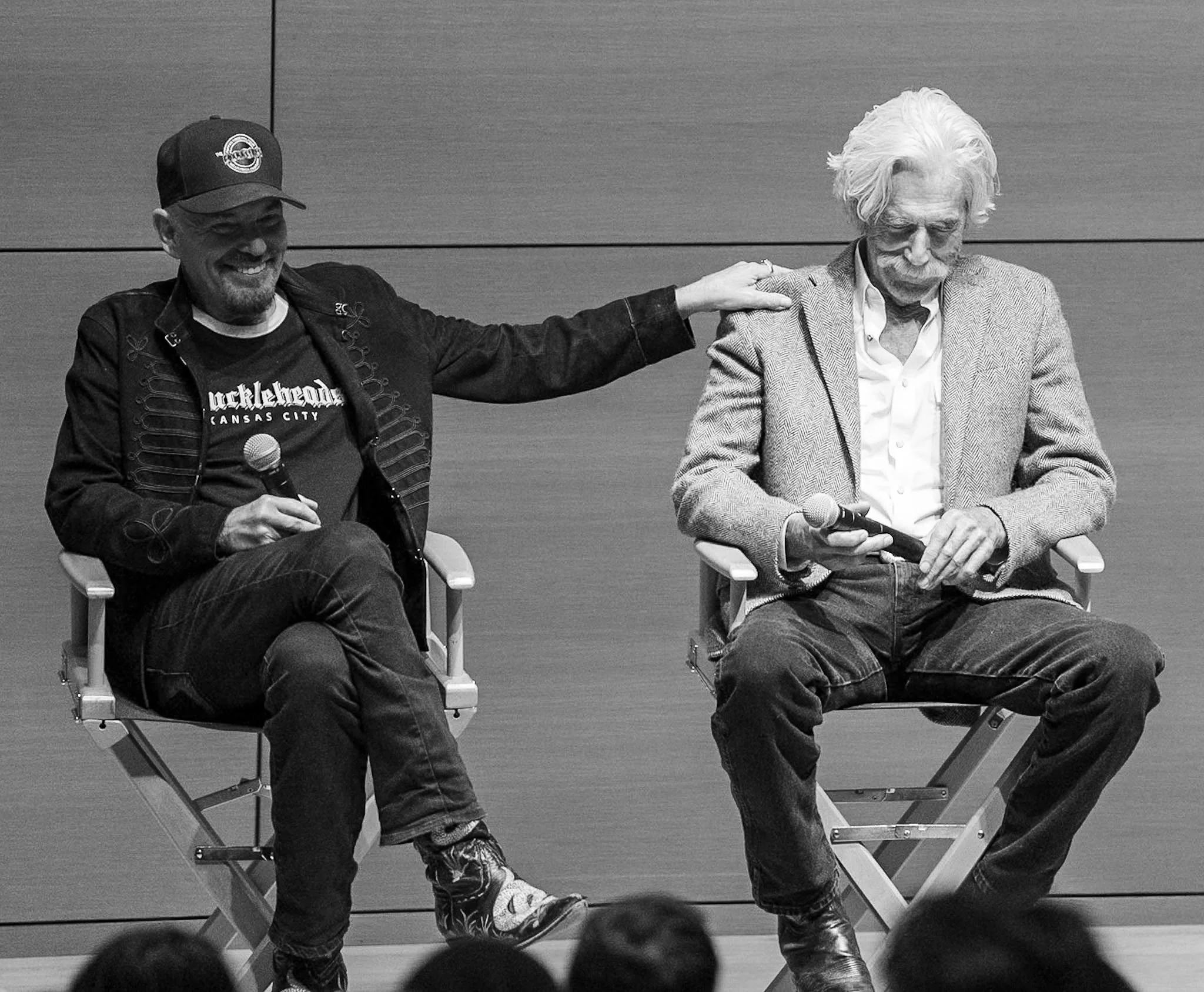 Billy Bob Thornton extends a hand to Same Elliot at the Fort Worth Lonestar Film Festival where Landman's premier was featured. 