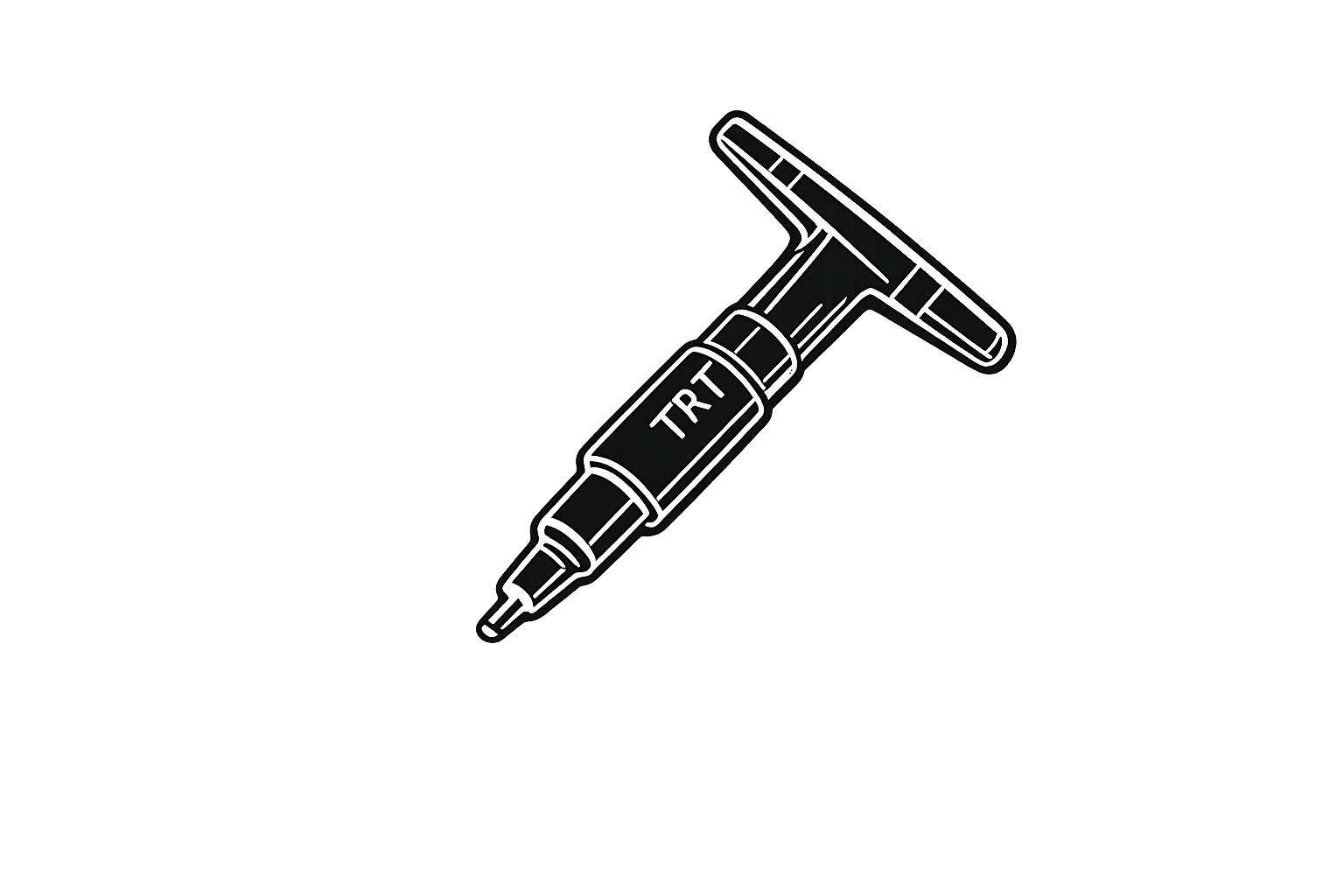 Line drawing of a marker with the word "TRT" written on it, set against a black background.