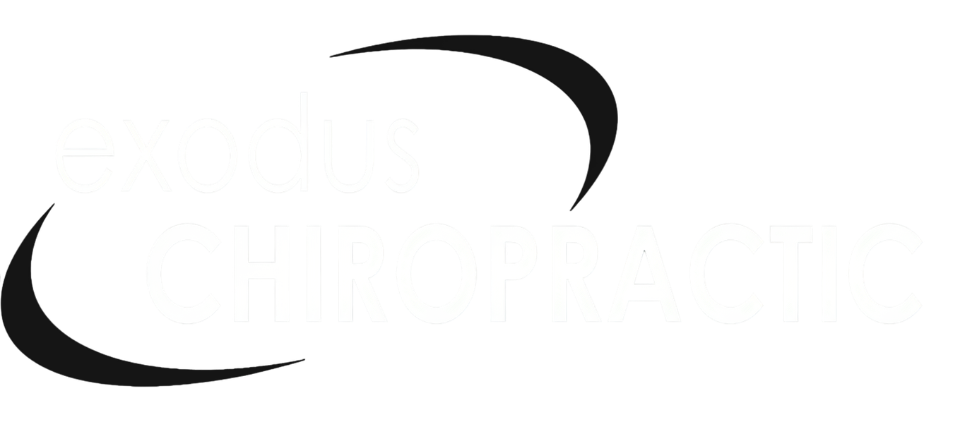 Exodus Chiropractic logo in black and white with stylized text.