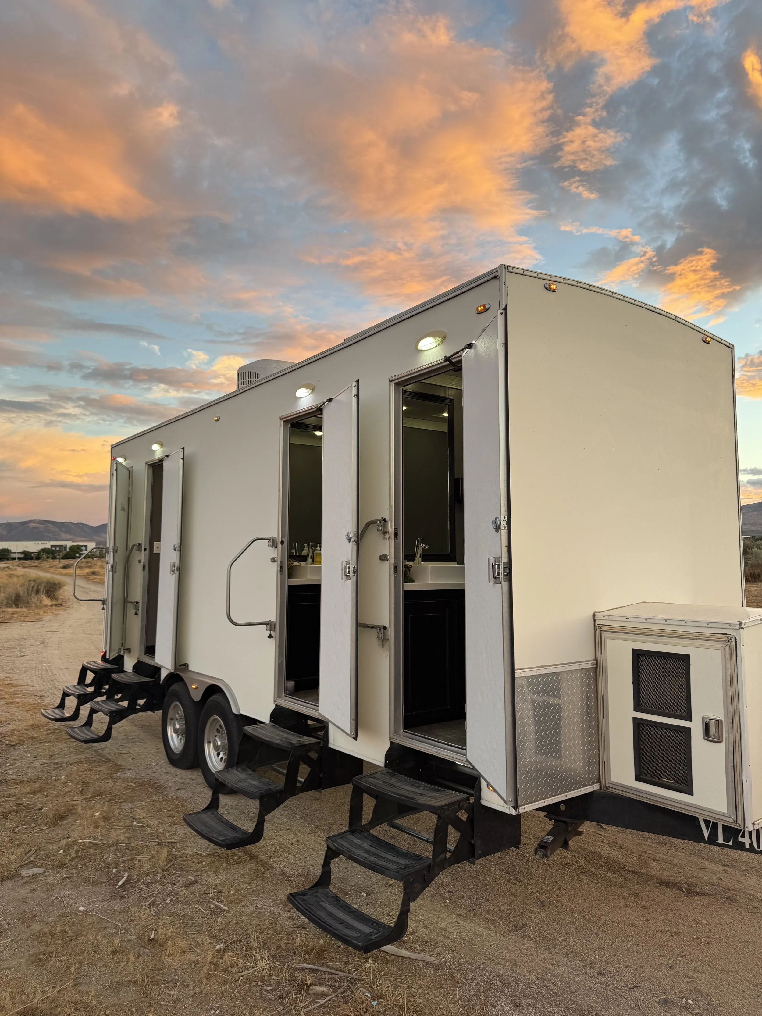 Restroom Trailer with Doors Open