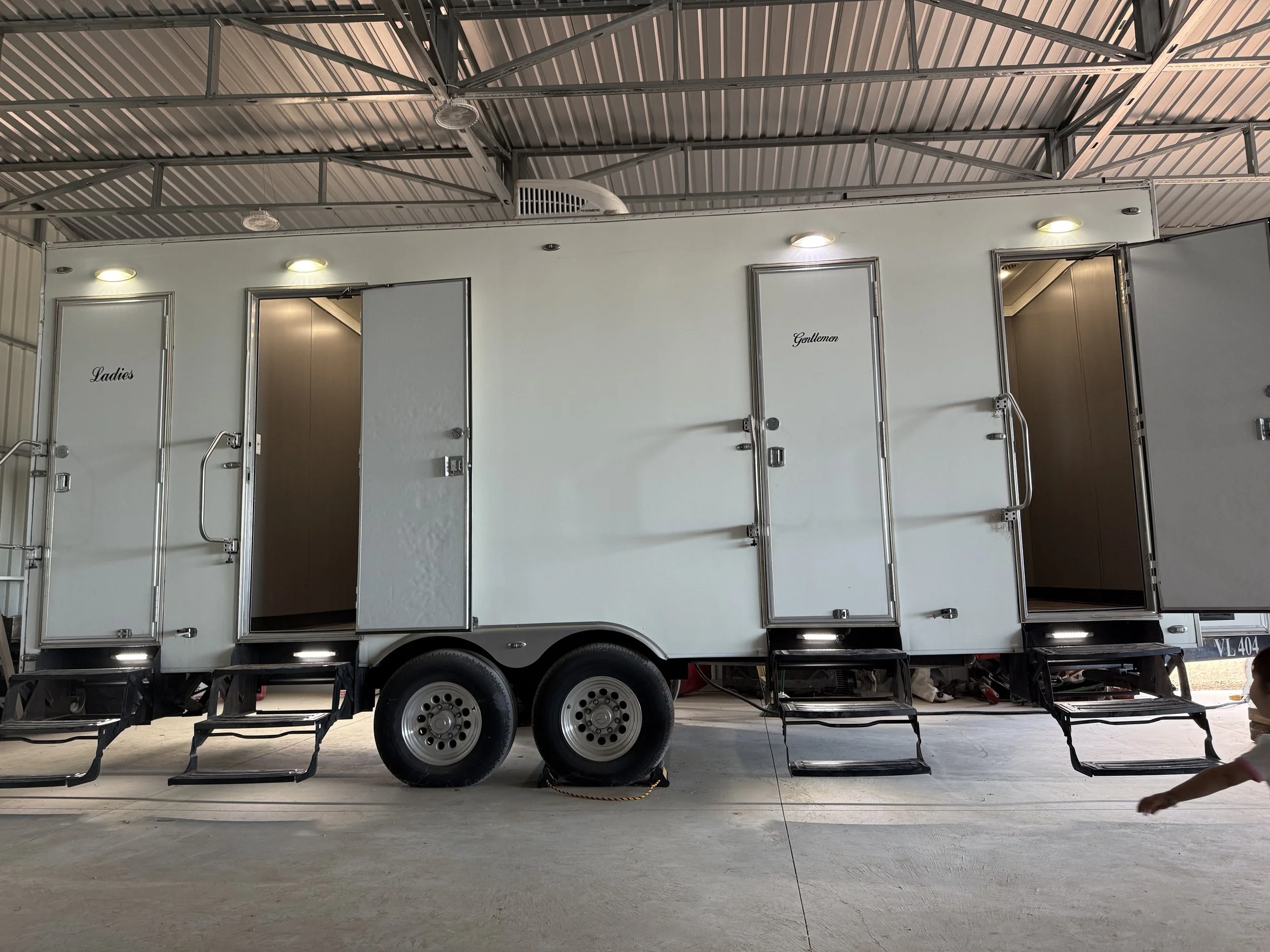 Restroom Trailer with Doors Open