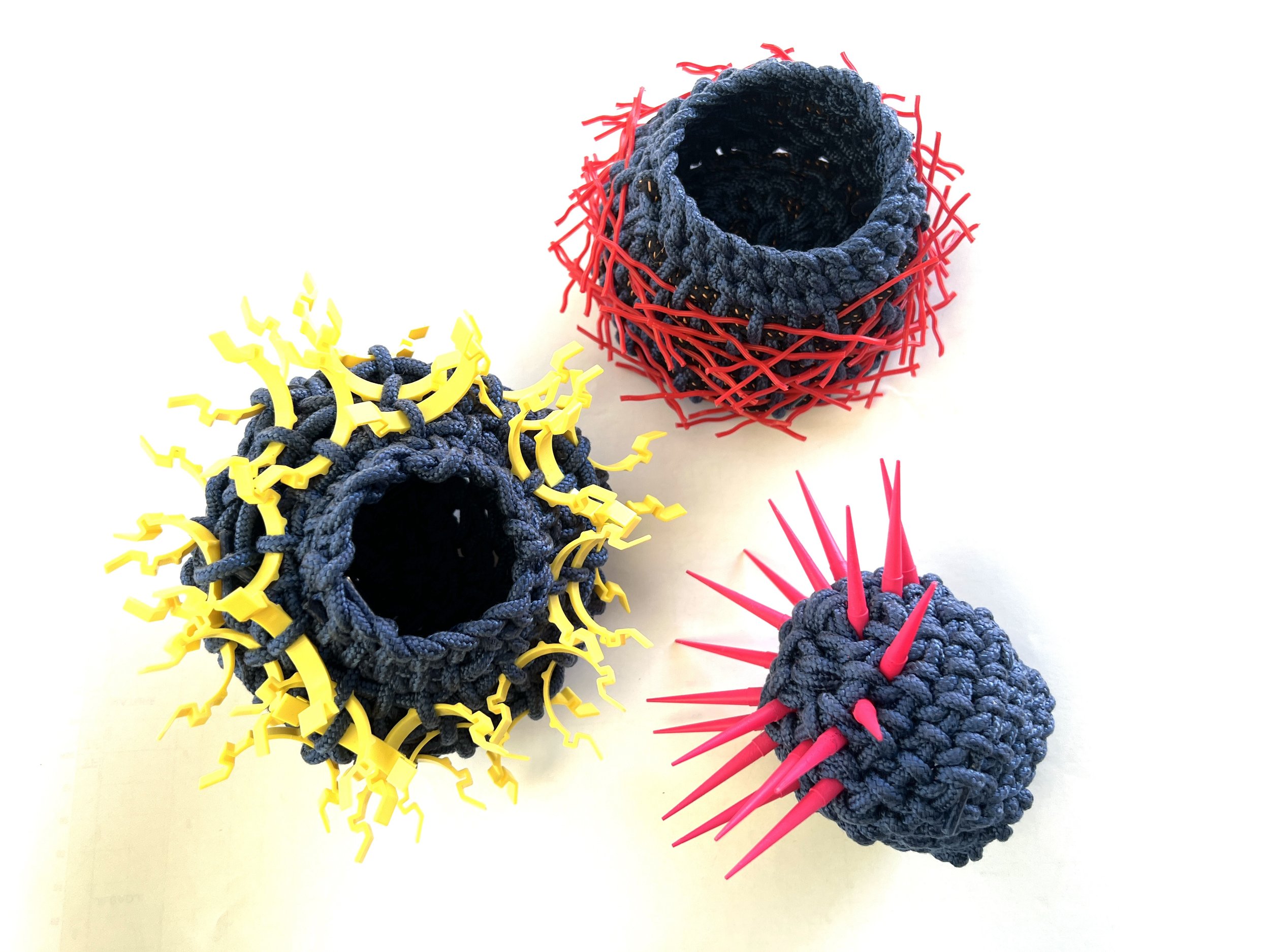 Laced, 2021, Shoelaces and medical waste, 15 x 40 x 40cm.