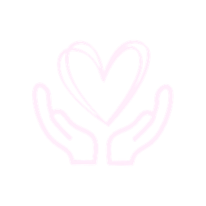 Outline of two hands holding a heart.