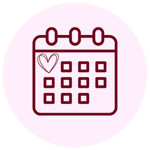 A calendar icon with a heart symbol in the top left corner.