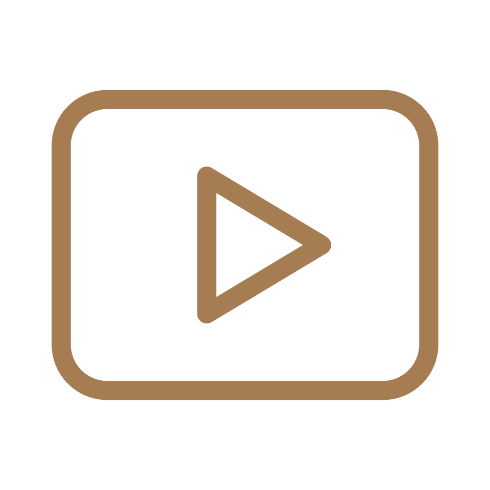 A bronze-colored play button icon outlined in black.