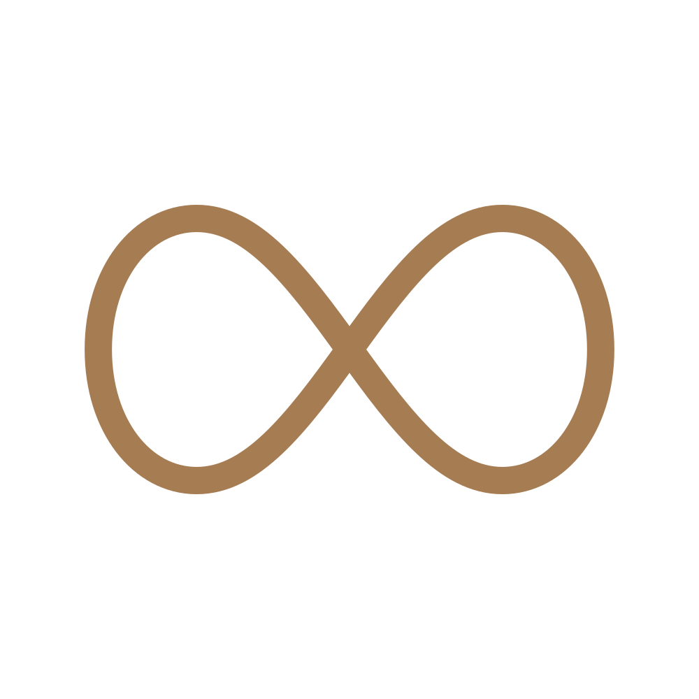 Black background with a brown infinity symbol in the center.