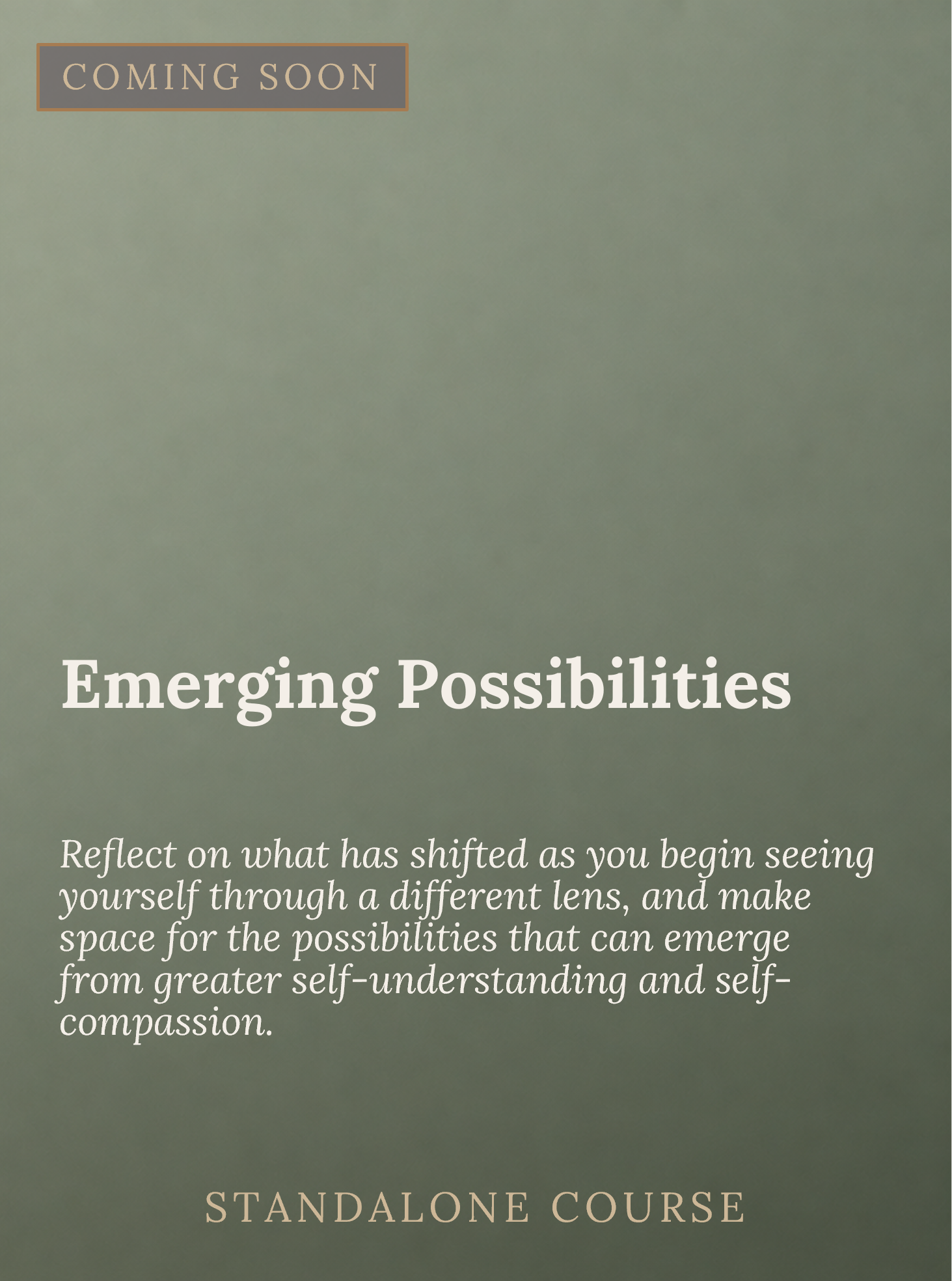A promotional image with the title 'Emerging Possibilities' and the subtitle 'Reflect on what has shifted as you begin seeing yourself through a different lens, and make space for the possibilities that can emerge from greater self-understanding and 