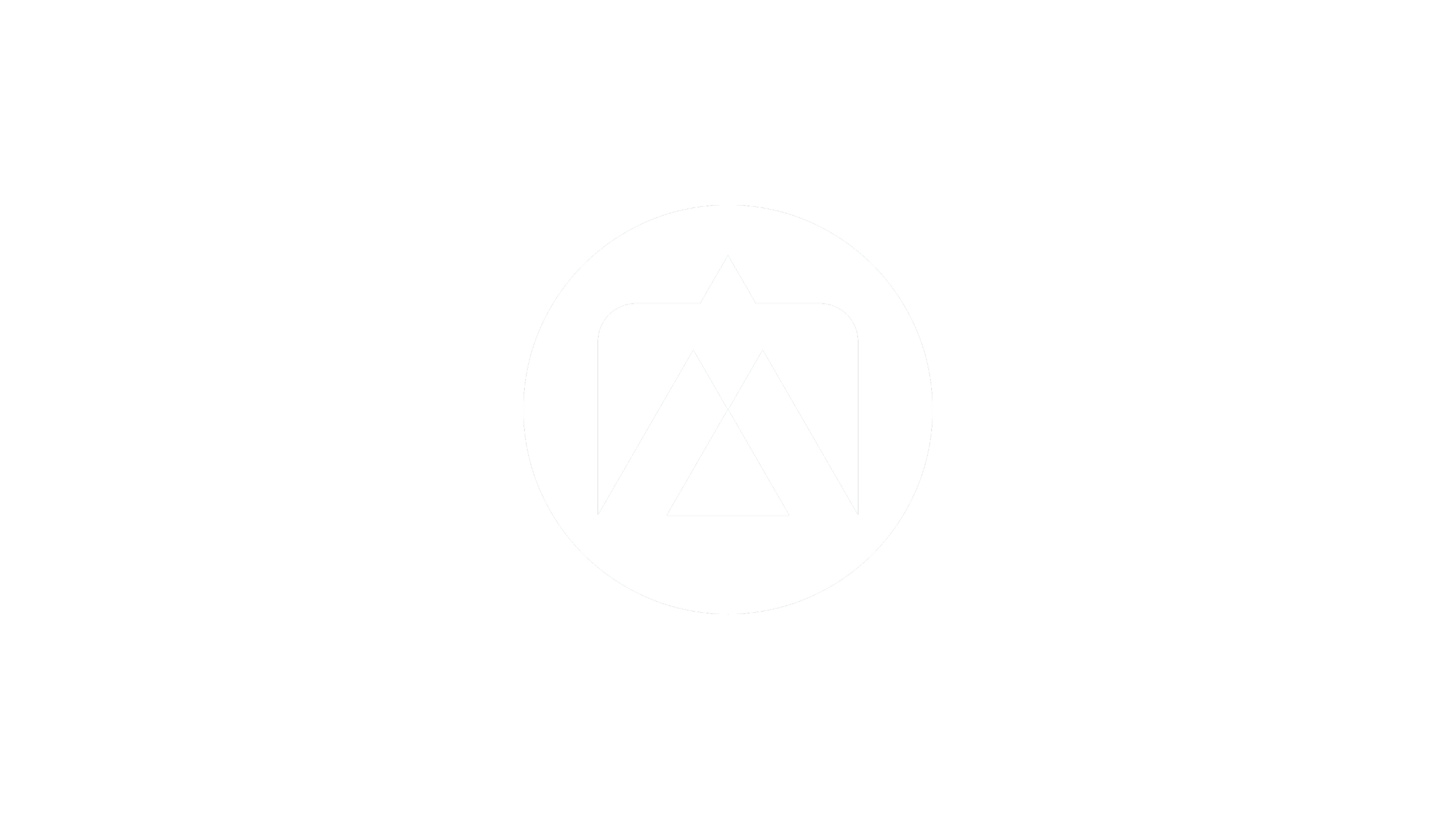 A black circular logo with stylized mountain peaks and a tent inside.