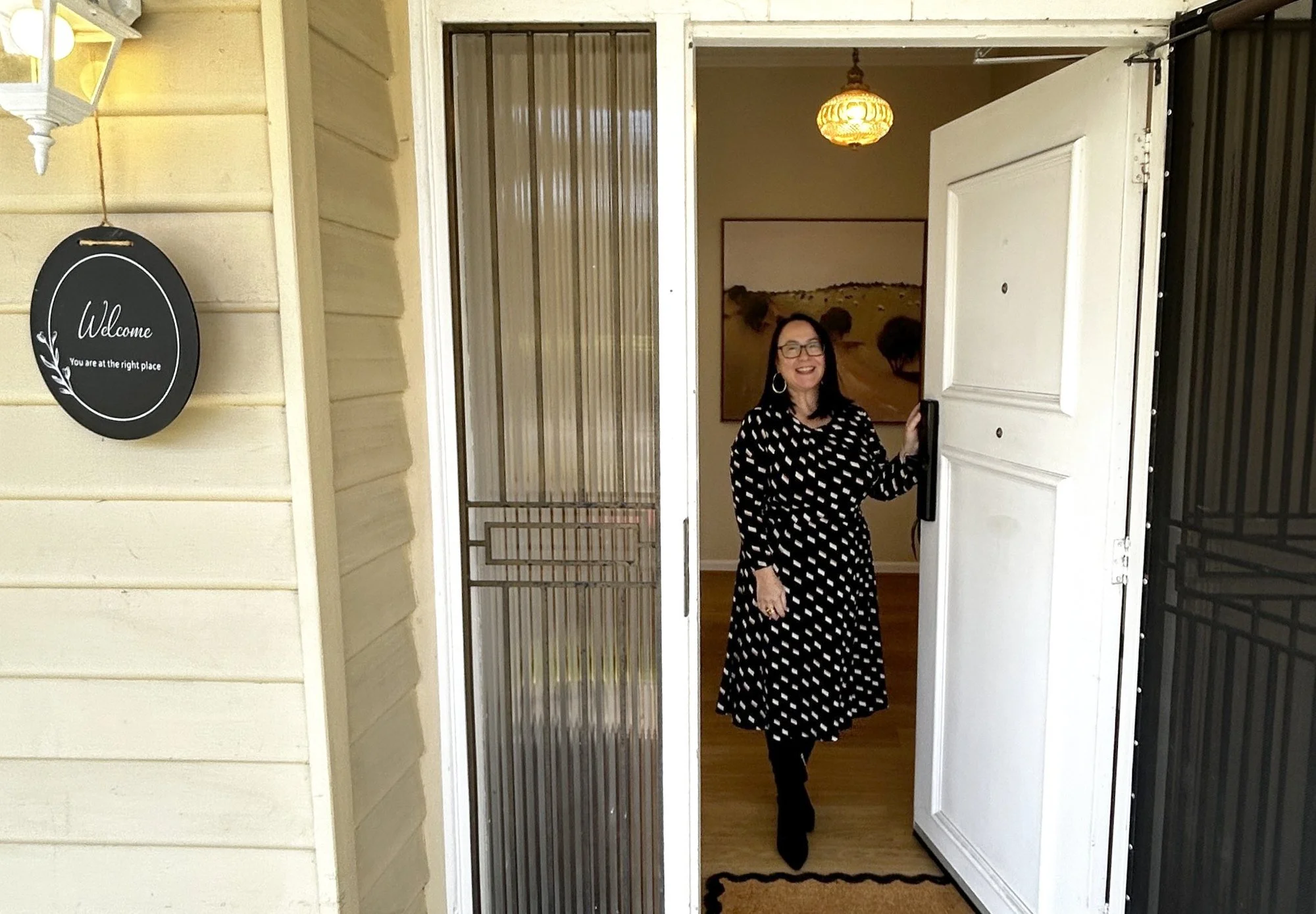 Lian Vandenberg, psychologist, welcoming at the front door of the Moonee Ponds practice.