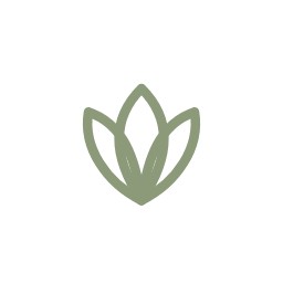 Minimalistic green plant icon with three leaves on a transparent background.