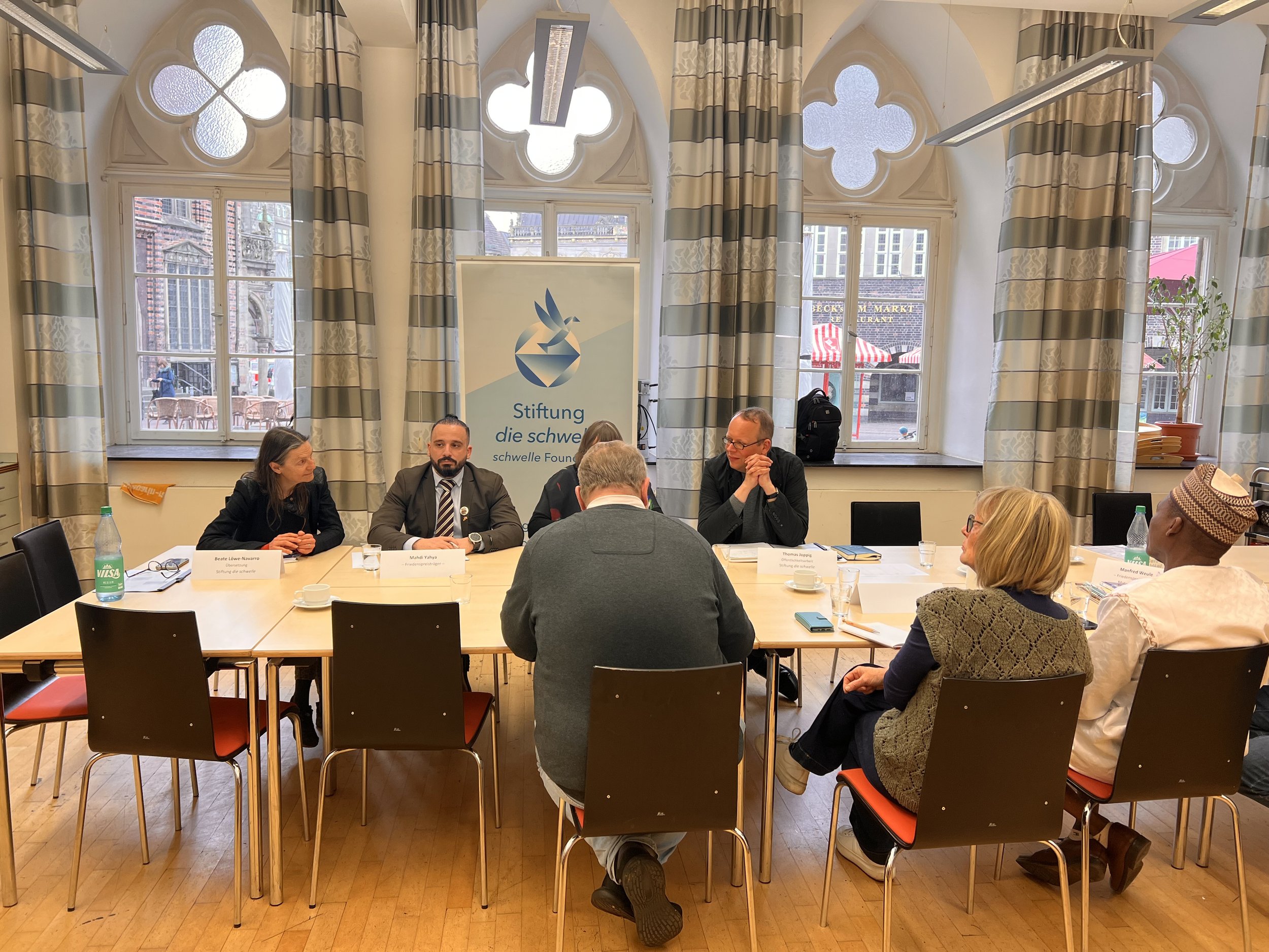 Mahdi Yahya participating in the International Bremen Peace Award 2026 press conference organized by Die Schwelle Foundation in Bremen.
