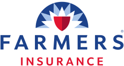 Logo of Farmer's Insurance featuring a stylized tulip inside a sunburst design with the company name underneath.