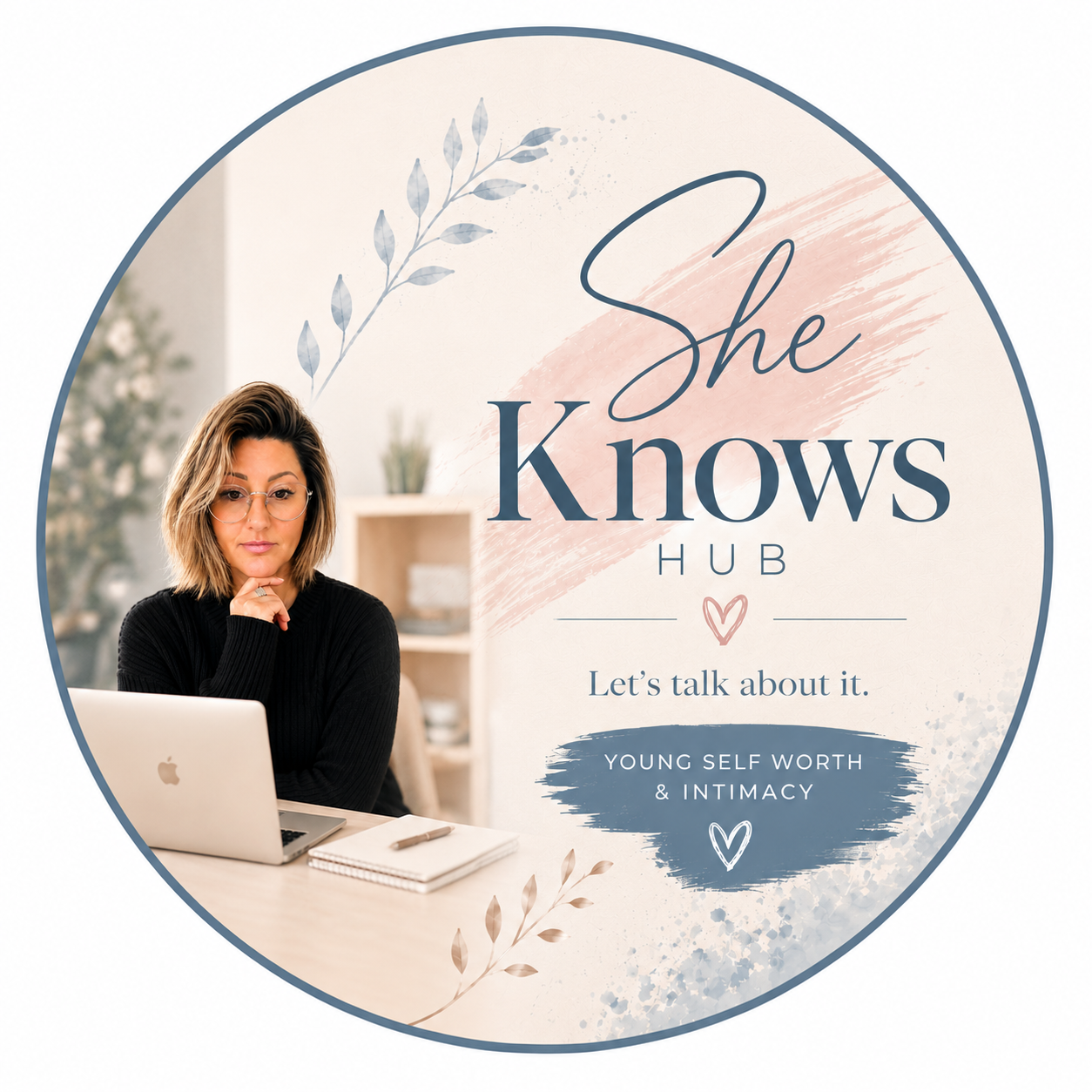 She Knows Hub promotional graphic introducing an educational platform focused on self-worth, confidence, healthy boundaries and respectful relationships.