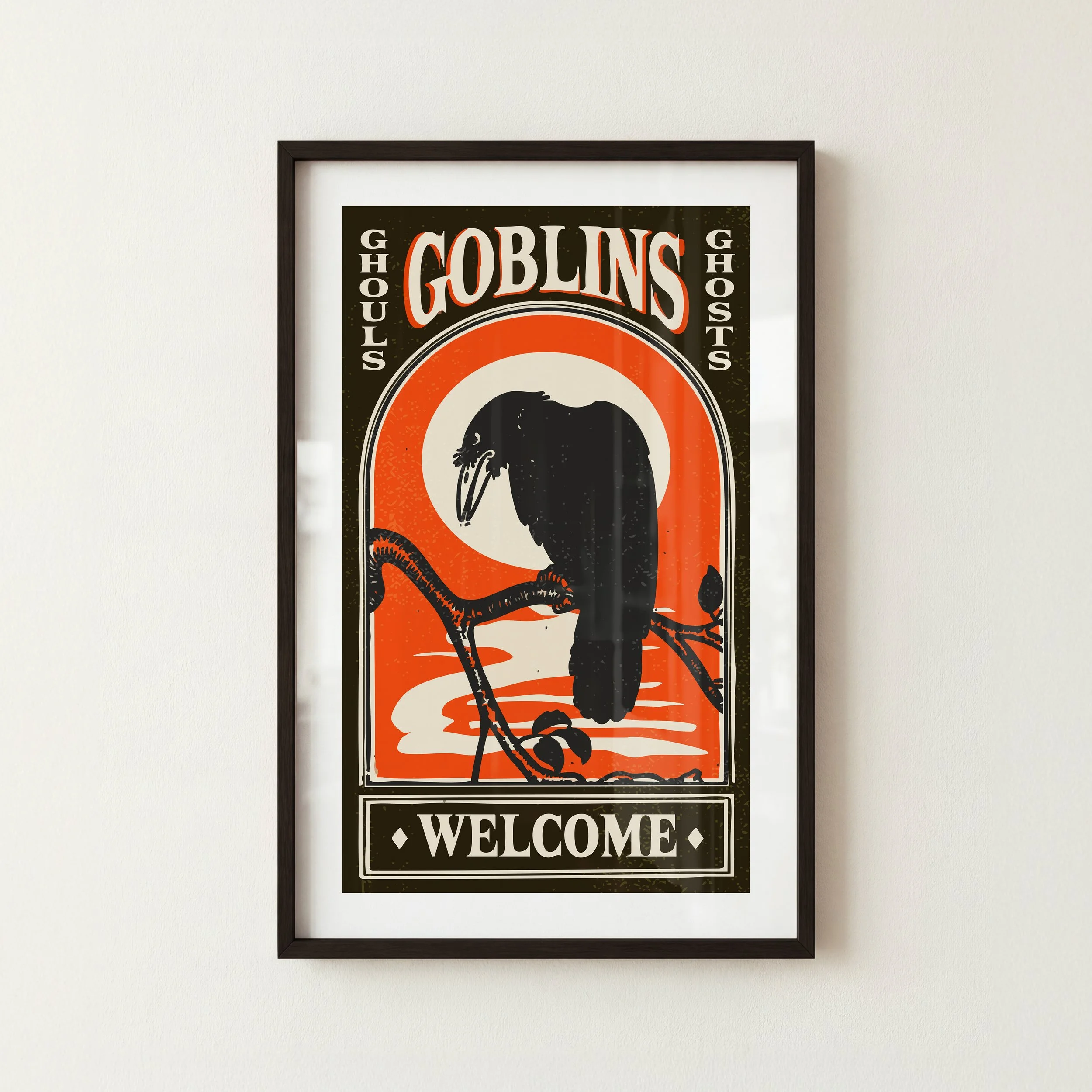 Goblins Welcome Print - Retro Halloween Poster
