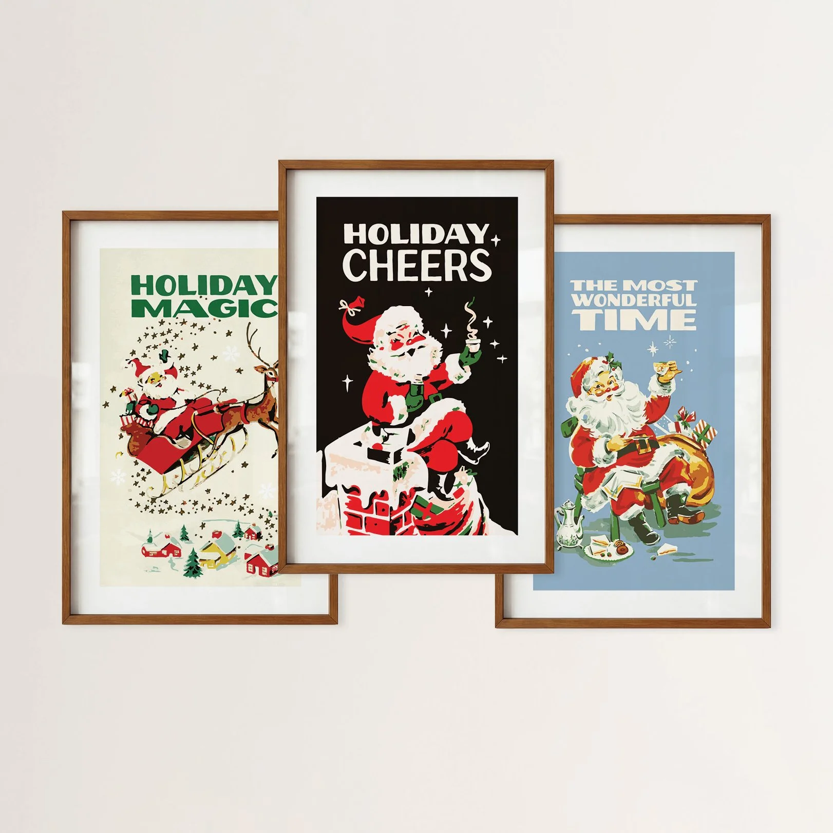 Fun Christmas Prints - Retro Holiday Posters, Set of 3