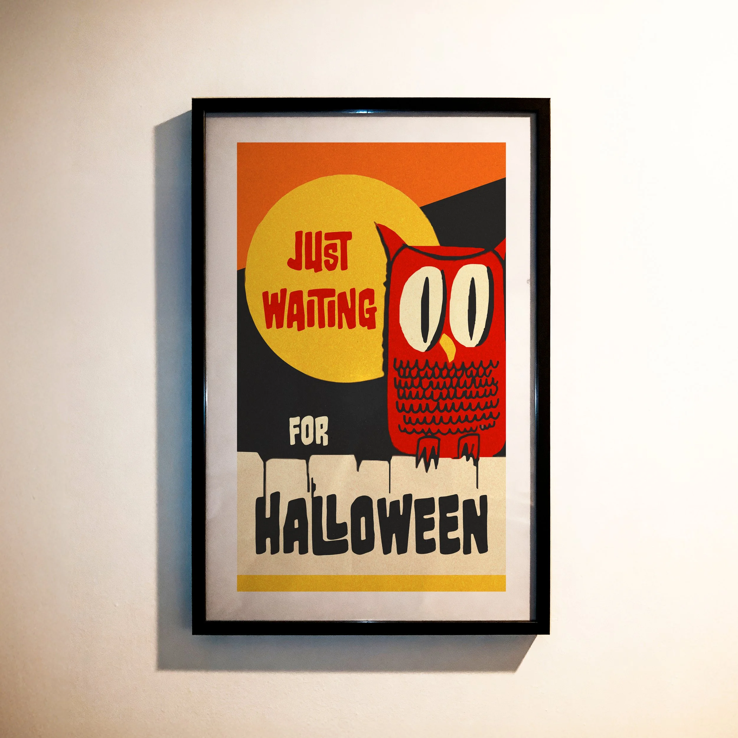 Owl & Moon Print - Retro Halloween Poster