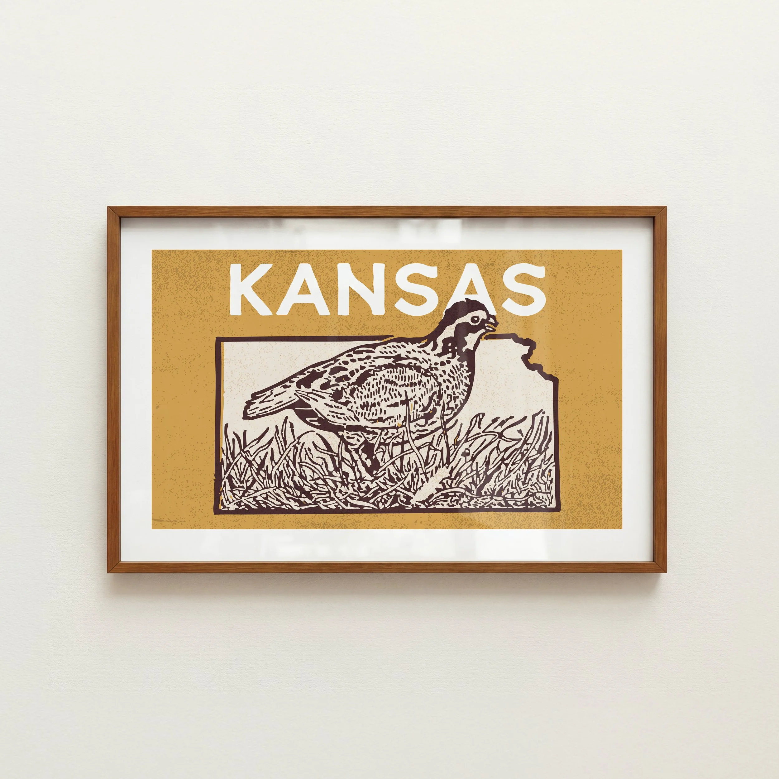Kansas Quail Print - Retro State Travel Poster