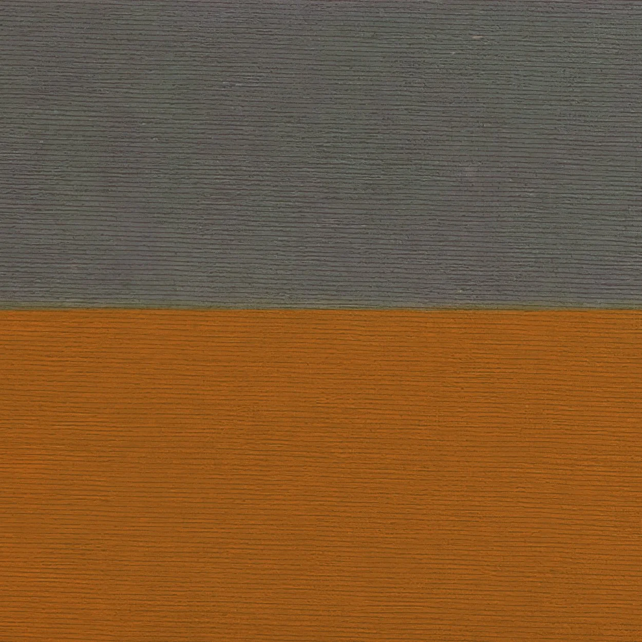 Close-up of an abstract textile print with two horizontally aligned textured panels, a gray panel above and an orange panel below.