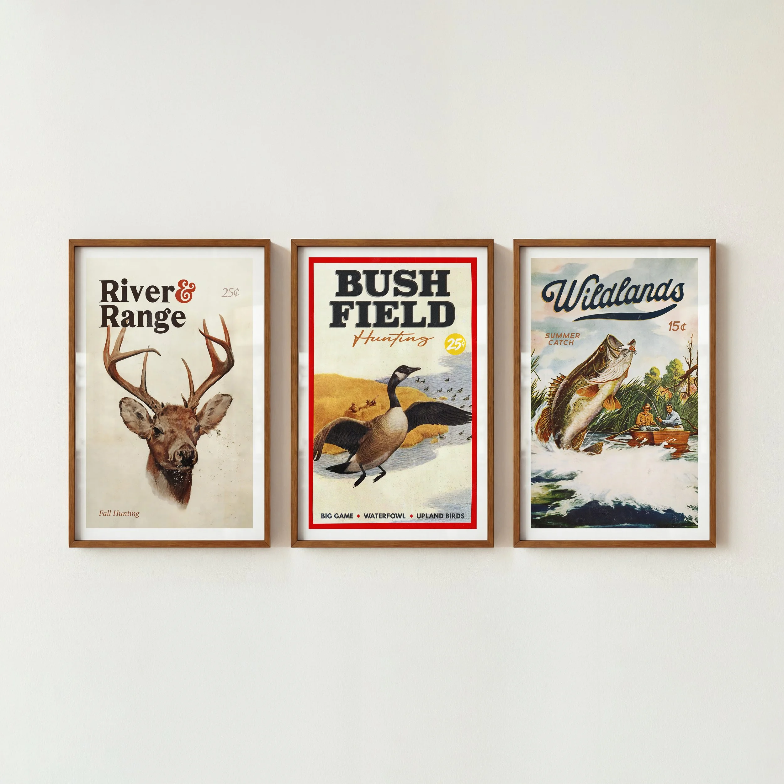 Old Time Sportsman Art Prints - Retro Wildlife Posters, Set of 3