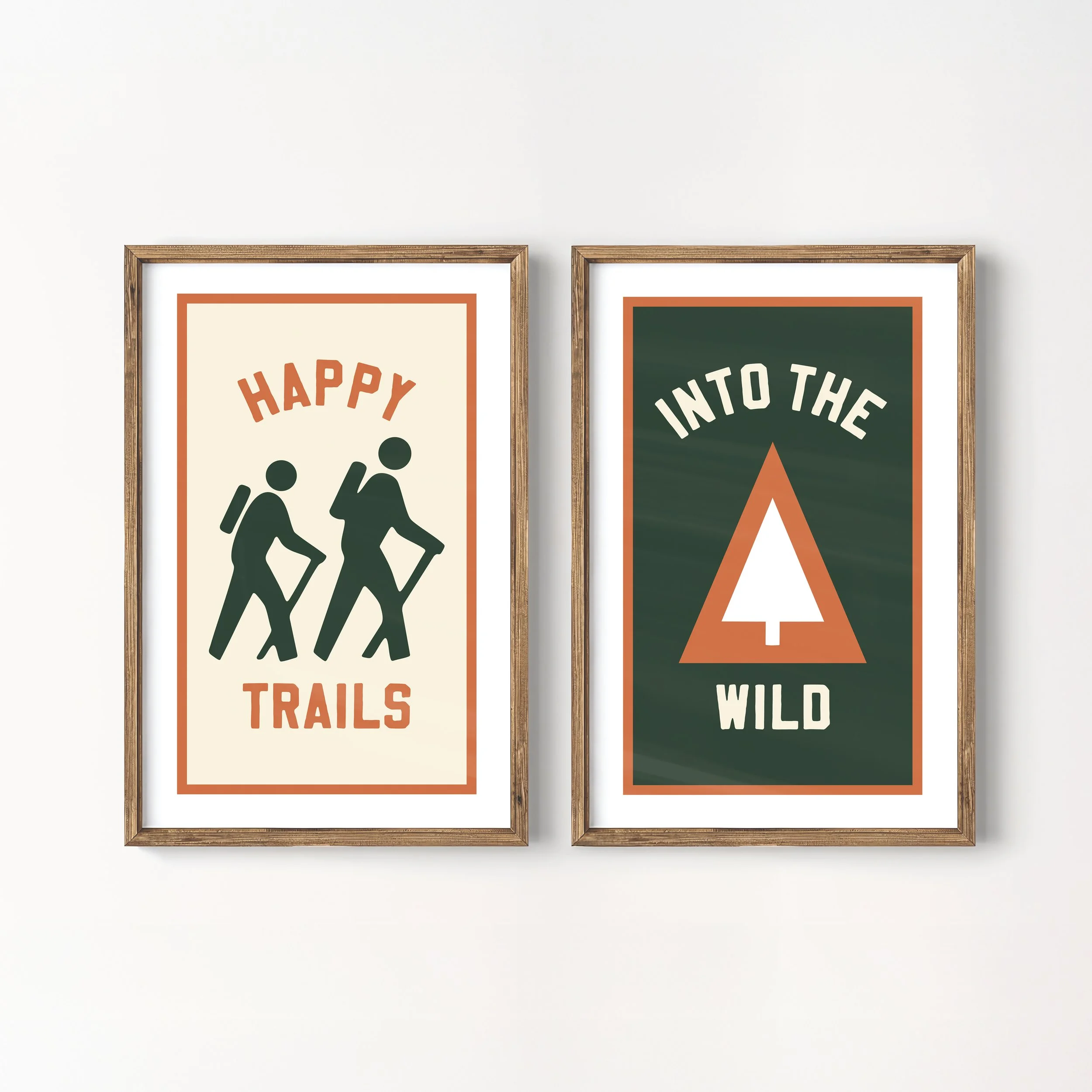 Hiking and Camping Prints - Retro Lake House Posters, Set of 2
