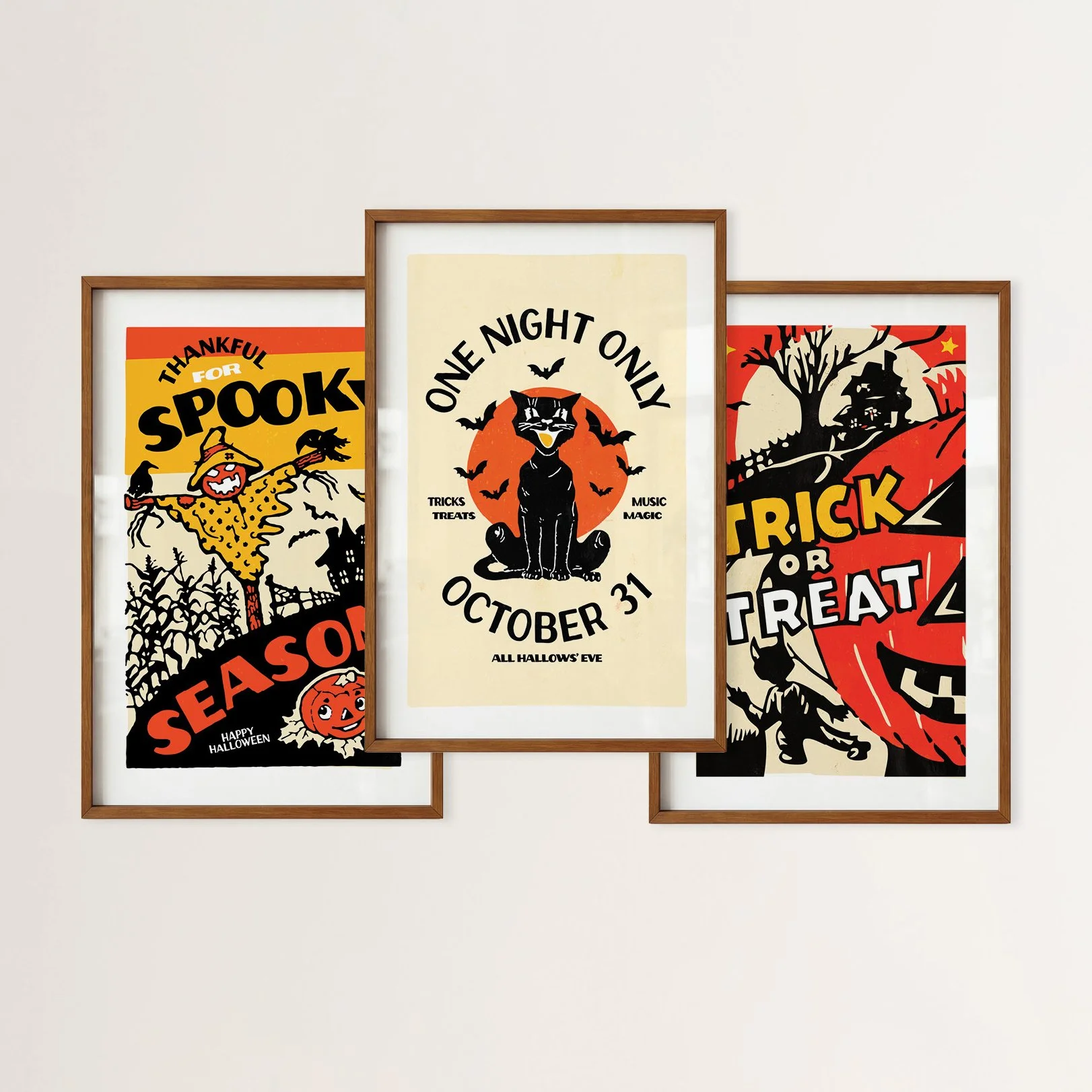 Spooky Season Prints - Retro Halloween Posters, Set of 3