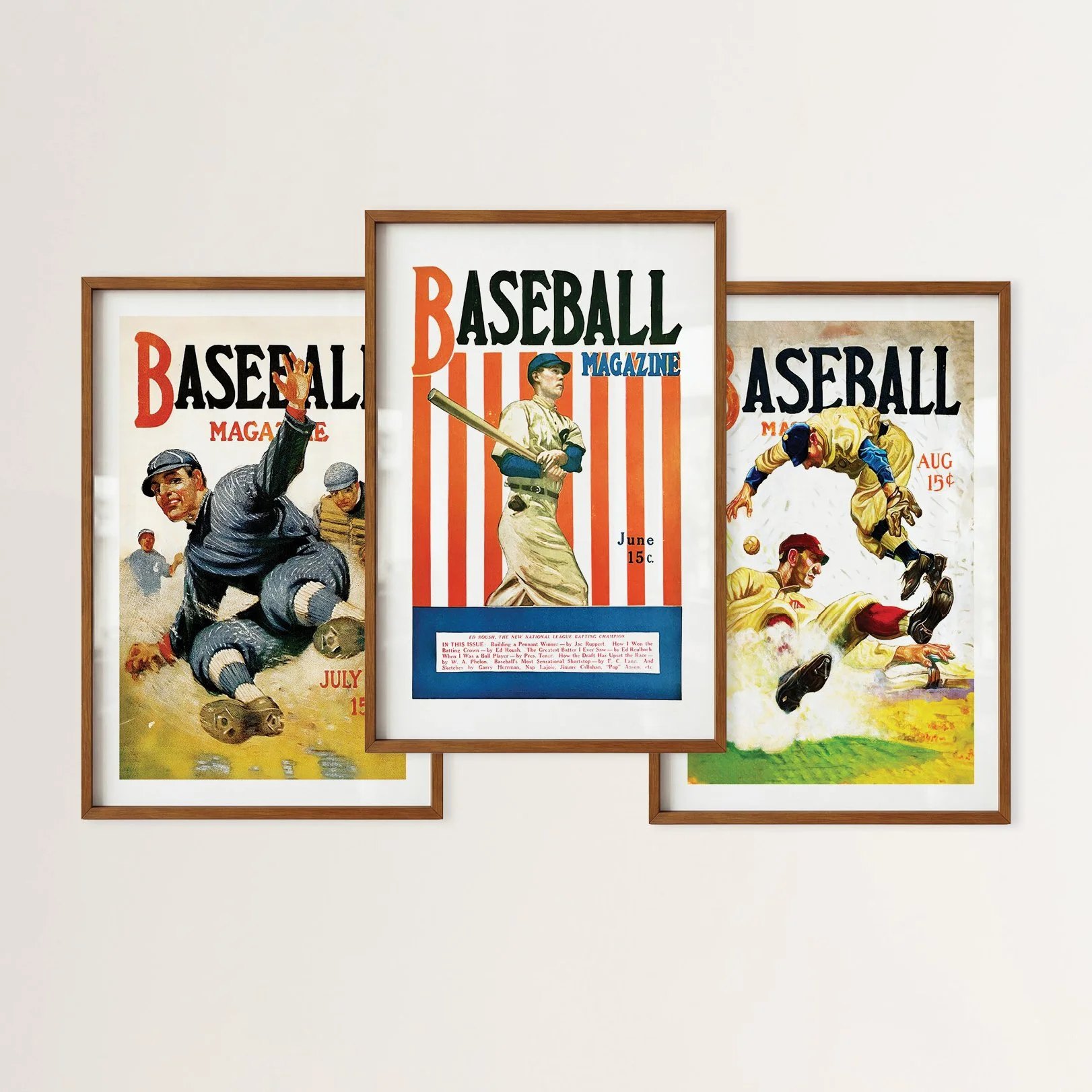 Old Time Baseball Art Prints - Retro Sport Posters, Set of 3